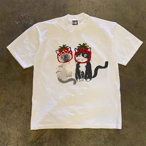 Japanese Brand Washed vintage loose strawberry cat print t-shirt Size US M / EU 48-50 / 2 - 3 Thumbnail