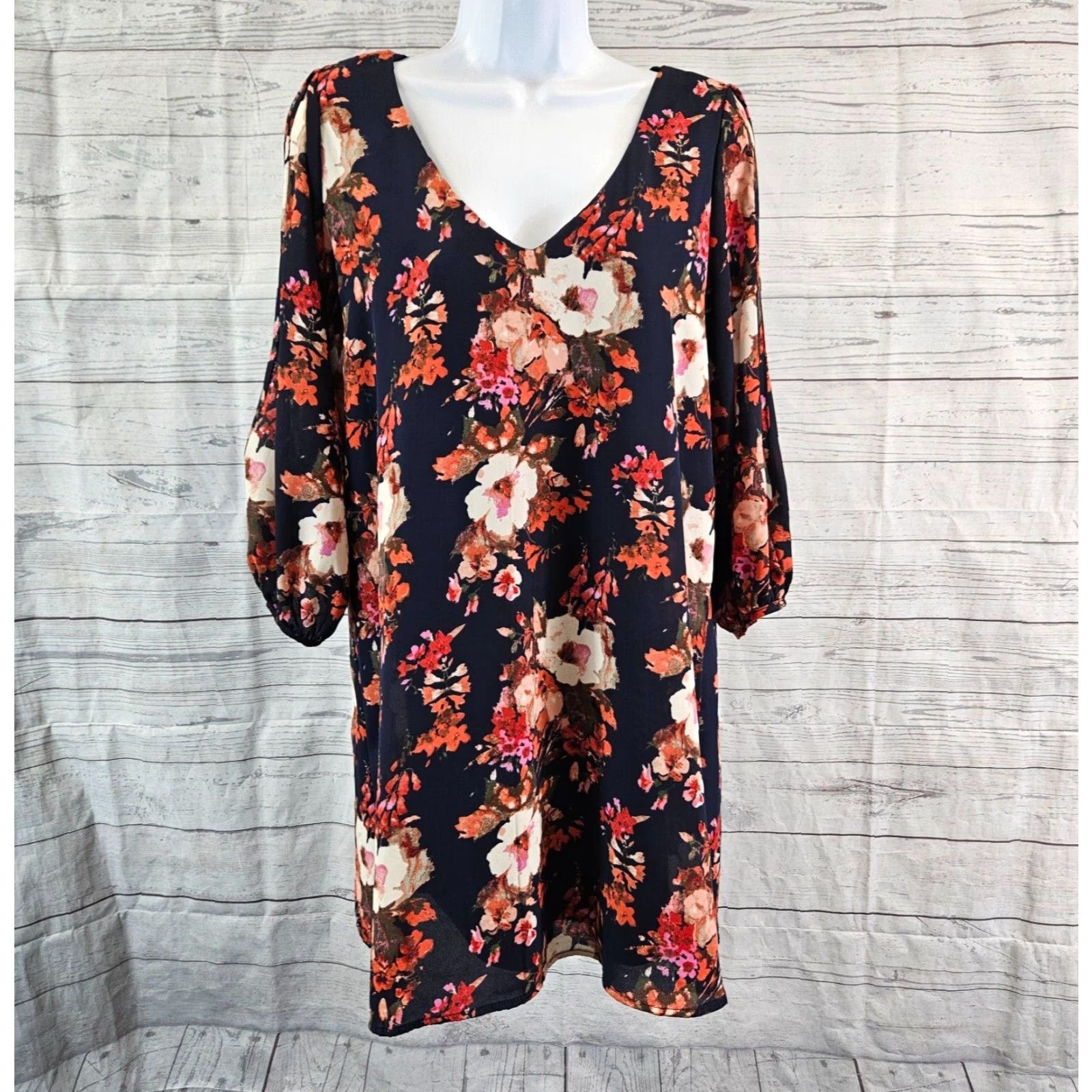 Lulus Lulus Womens Shifting Dress Sz S Blue Floral 3/4 Sleeve Short Size S / US 4 / IT 40 - 2 Thumbnail