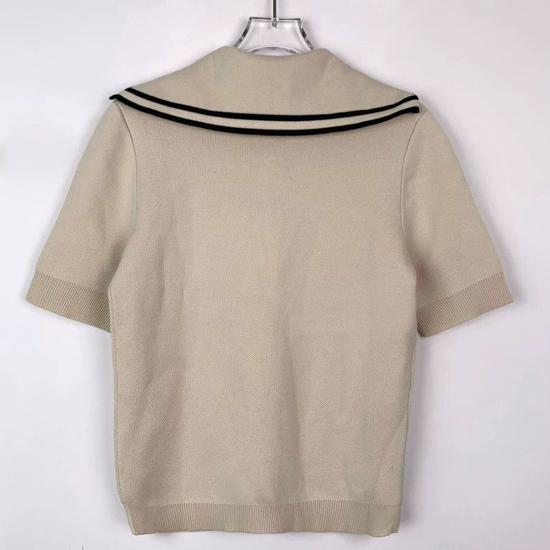 Gucci Gucci Horse buckle striped trim navy collar beige wool swea Size US XS / EU 42 / 0 - 2 Thumbnail