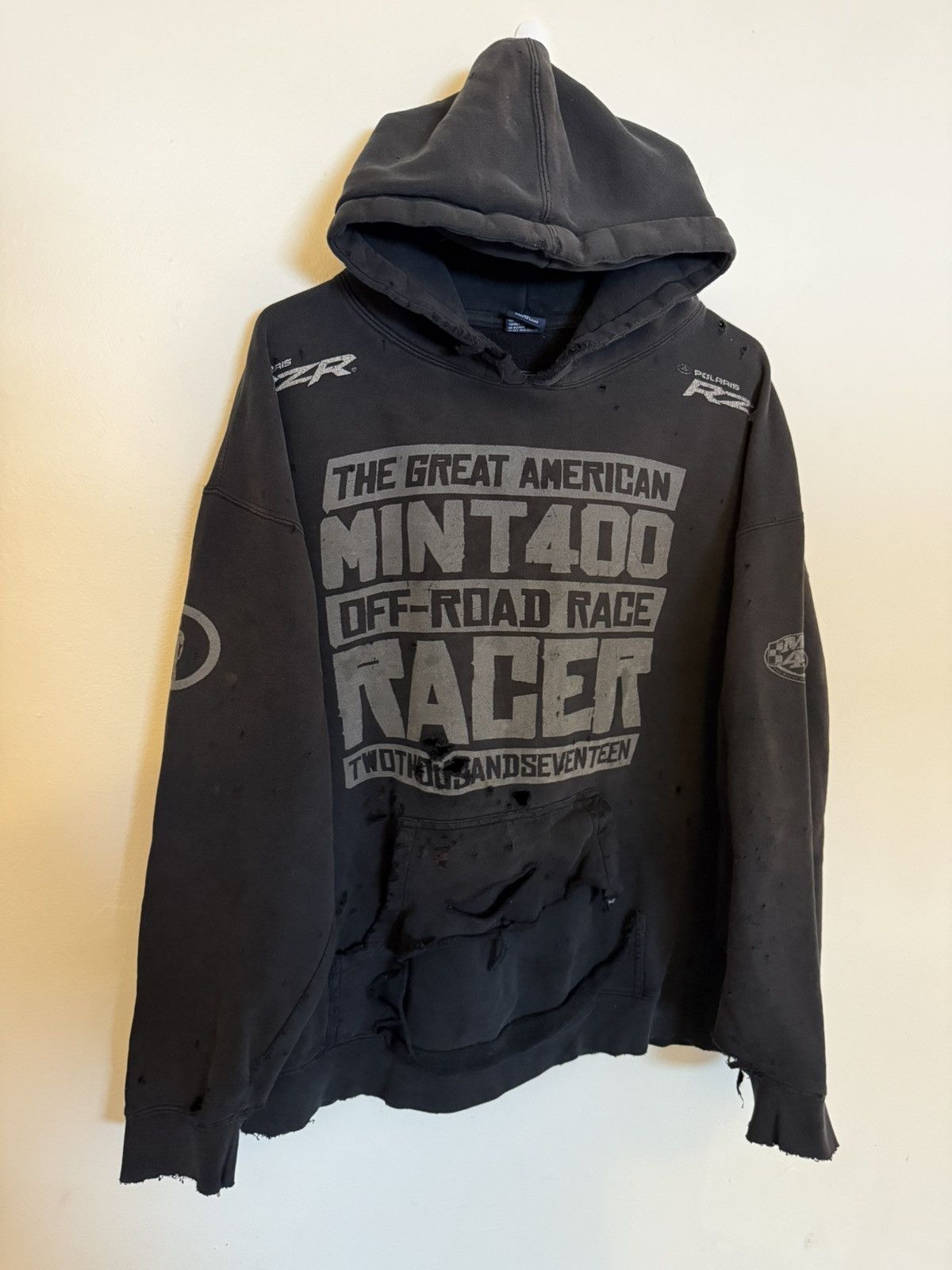 Vintage Thrashed Faded Black Racer Hoodie