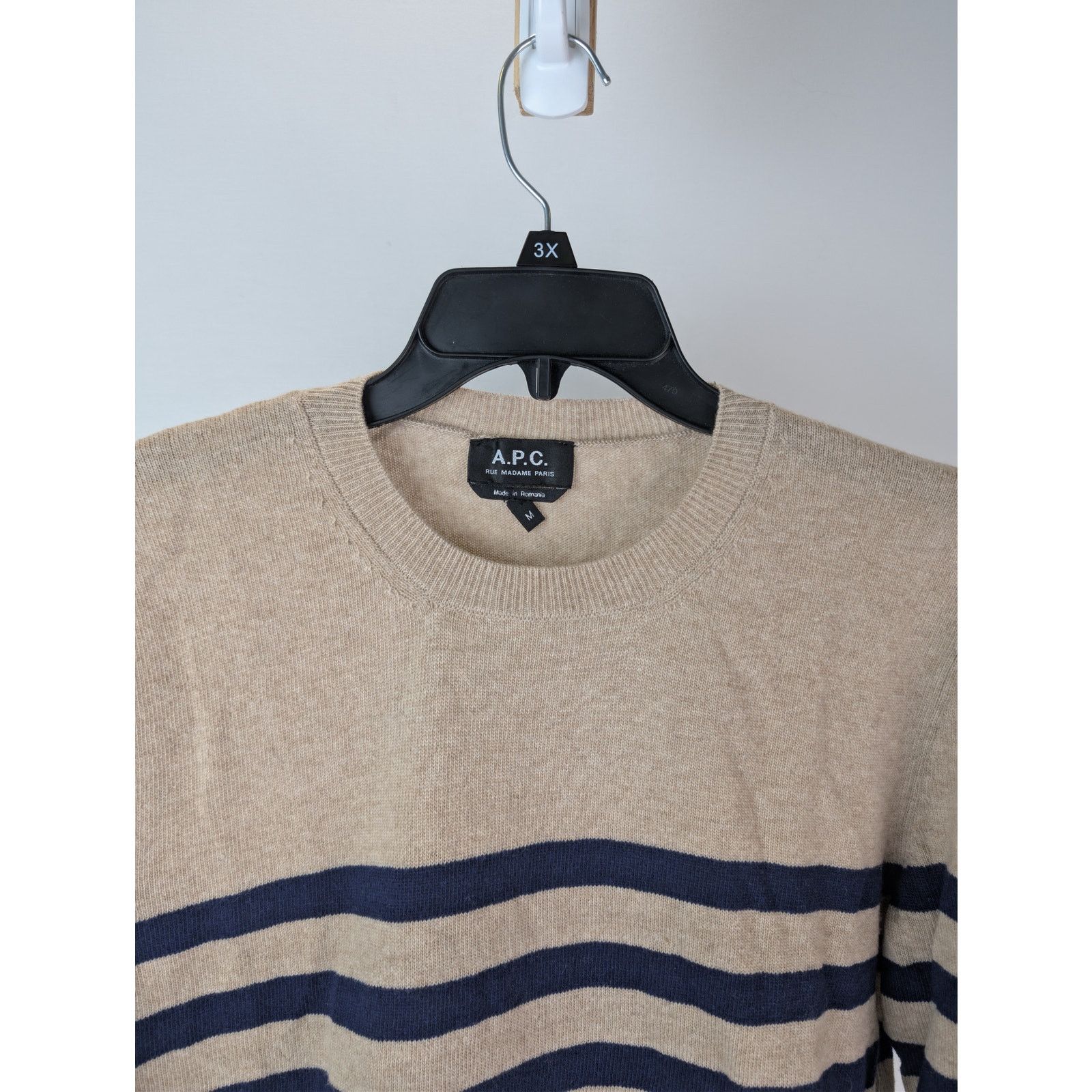 A.P.C. o1rshd1 CC20 Men's Ismael Stripe Crewneck Sweater in Beige Size US M / EU 48-50 / 2 - 7 Thumbnail