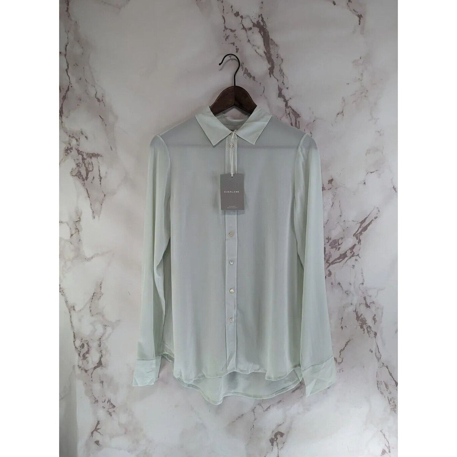 Everlane Top Women Small 4 Blue Clean Silk Blouse Button