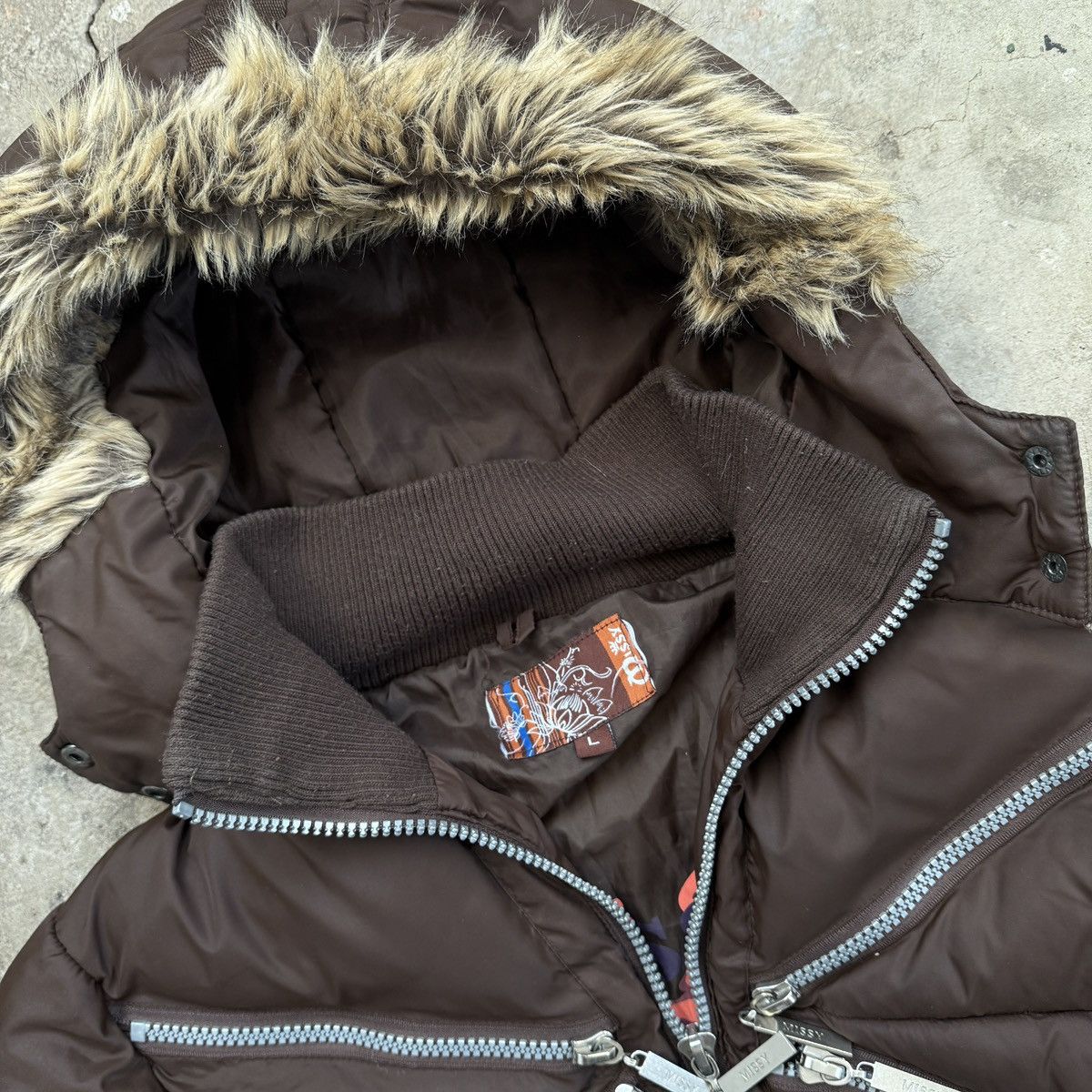 20471120 Missy Japanese Zip Brown Faux Fur Hooded Bomber Jacket Size L / US 10 / IT 46 - 4 Thumbnail