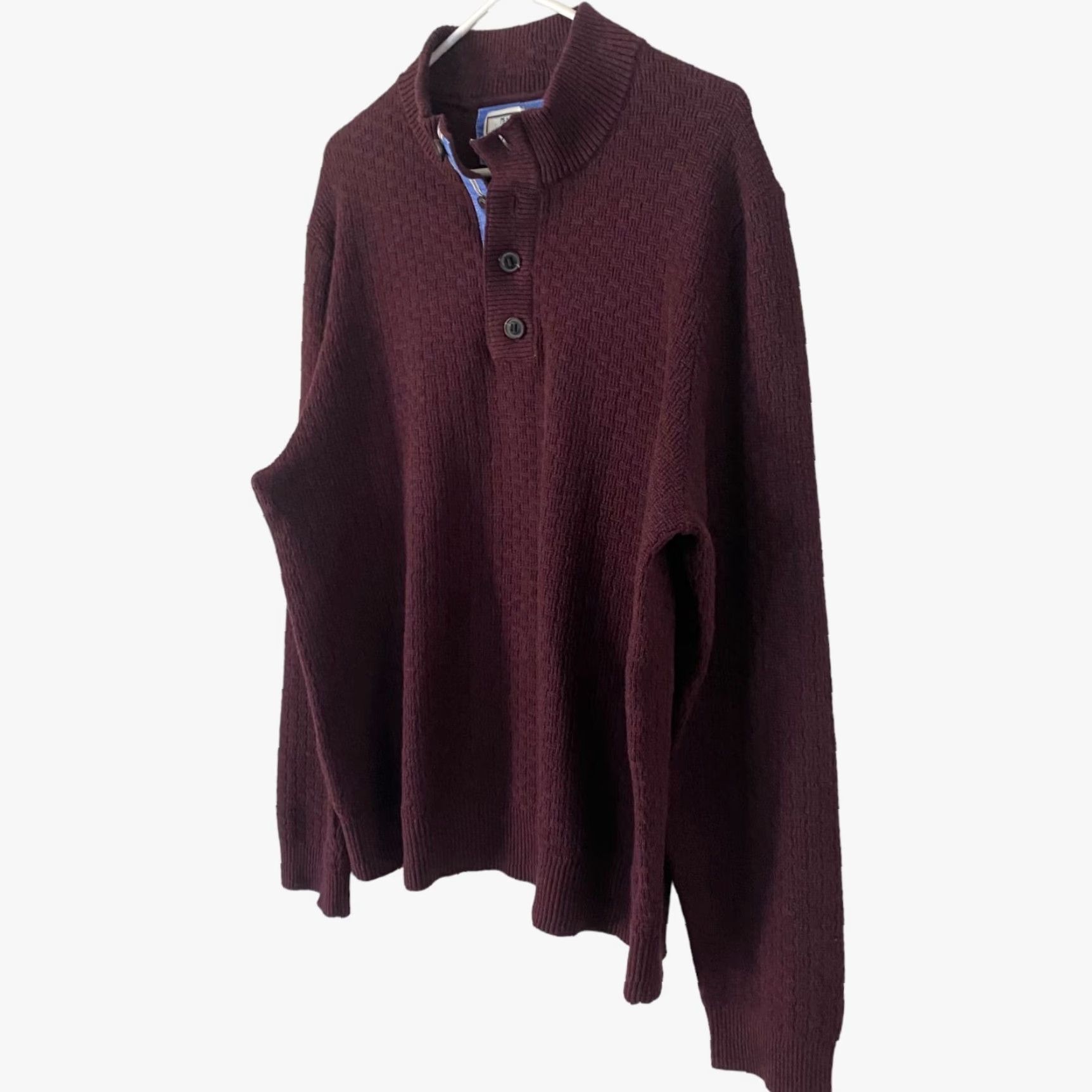 Jos. A. Bank VINTAGE Jos. A. Bank Henley Mock Neck Pullover Sweater Mens XL Burgundy Red Long-Sleeve 1905 Button Details Mens Size US XL / EU 56 / 4 - 2 Thumbnail