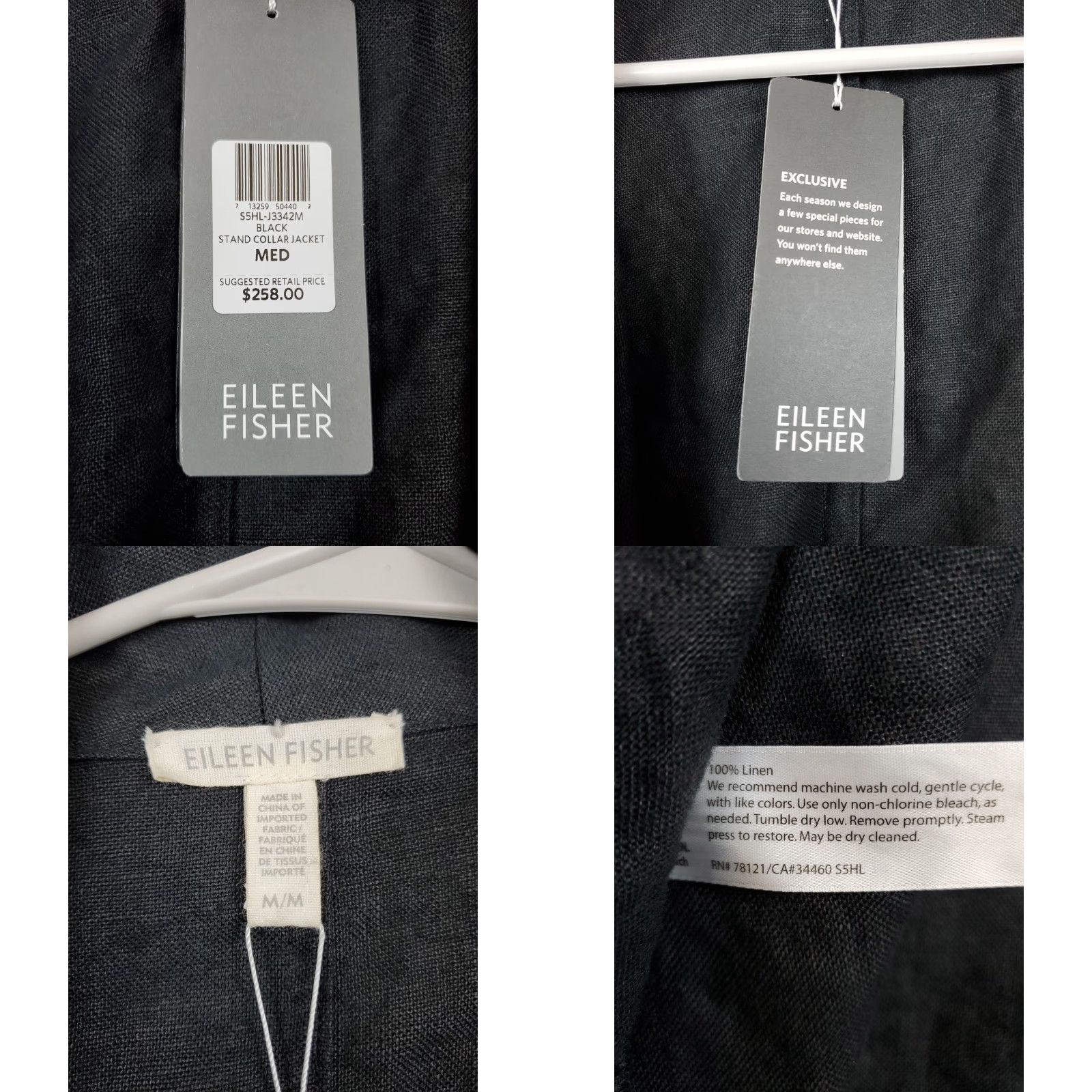 Eileen Fisher VINTAGE Eileen Fisher Blazer Women Black 100% Linen Open Front Single-Breasted Blazer Jacket Long Sleeve Size M / US 6-8 / IT 42-44 - 9 Thumbnail