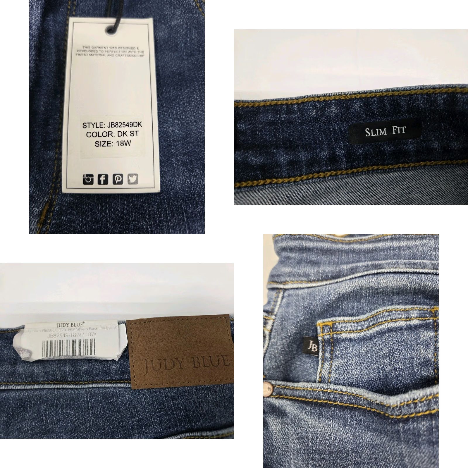 Vintage VINTAGE NWT Judy Blue Womens High Waist Reg Curvy Slim Fit Jeans 18W Blue Denim 5-Pocket Slimming Stretch Machine Washable Plus Size Womens Jeans Size 40" / US 18 - 8 Thumbnail