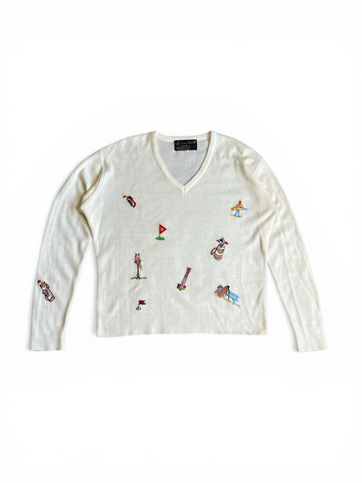 Vintage Vintage Embroidered Golf Knit V Neck Sweater M cropped fit Size US M / EU 48-50 / 2 - 1 Thumbnail