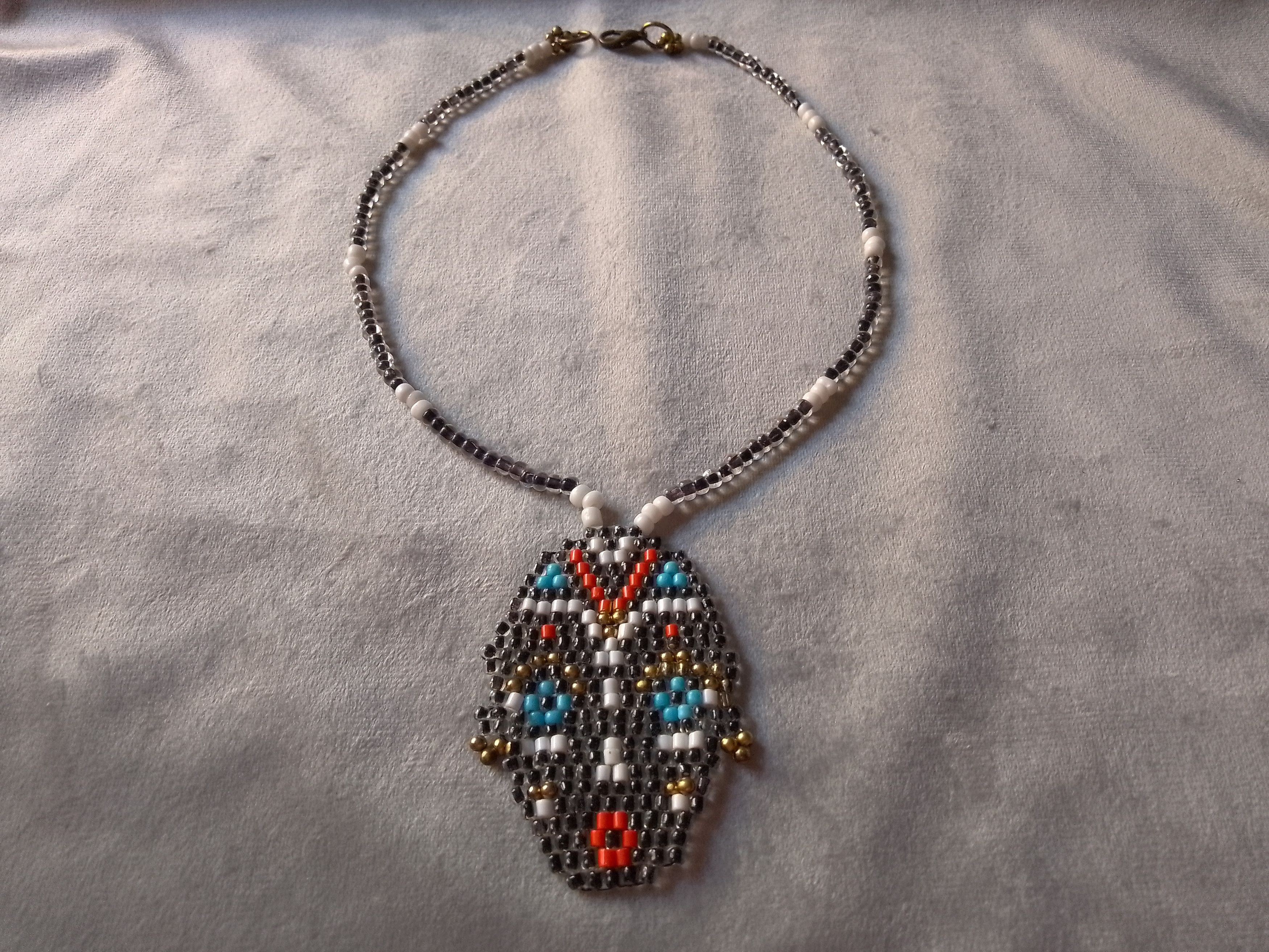 Handmade Black beaded necklace Tribal woman face pendant Size ONE SIZE - 1 Thumbnail