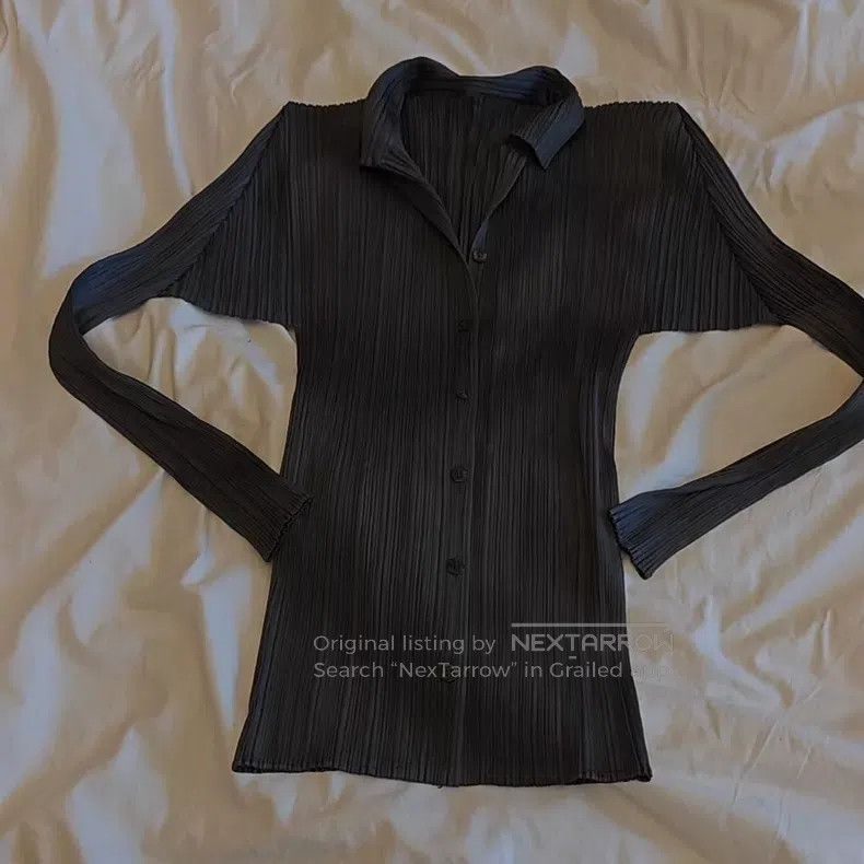 Issey Miyake Issey Miyake Ruffle Dark Gray Long Sleeve Cardigan Size L / US 10 / IT 46 - 1 Thumbnail