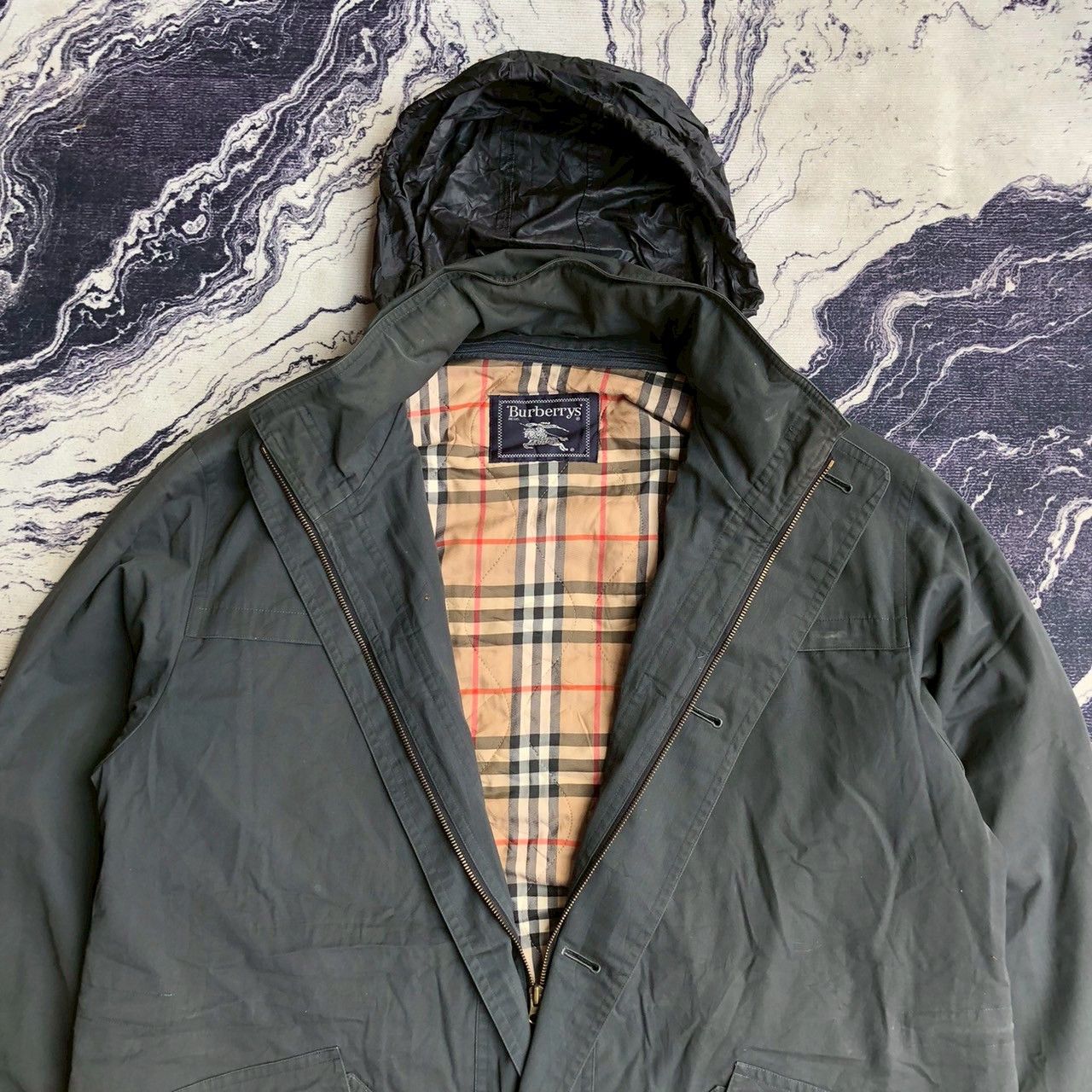Burberry Vintage 90s Burberrys Nova Check Lined Hooded Coat Size US XL / EU 56 / 4 - 2 Thumbnail