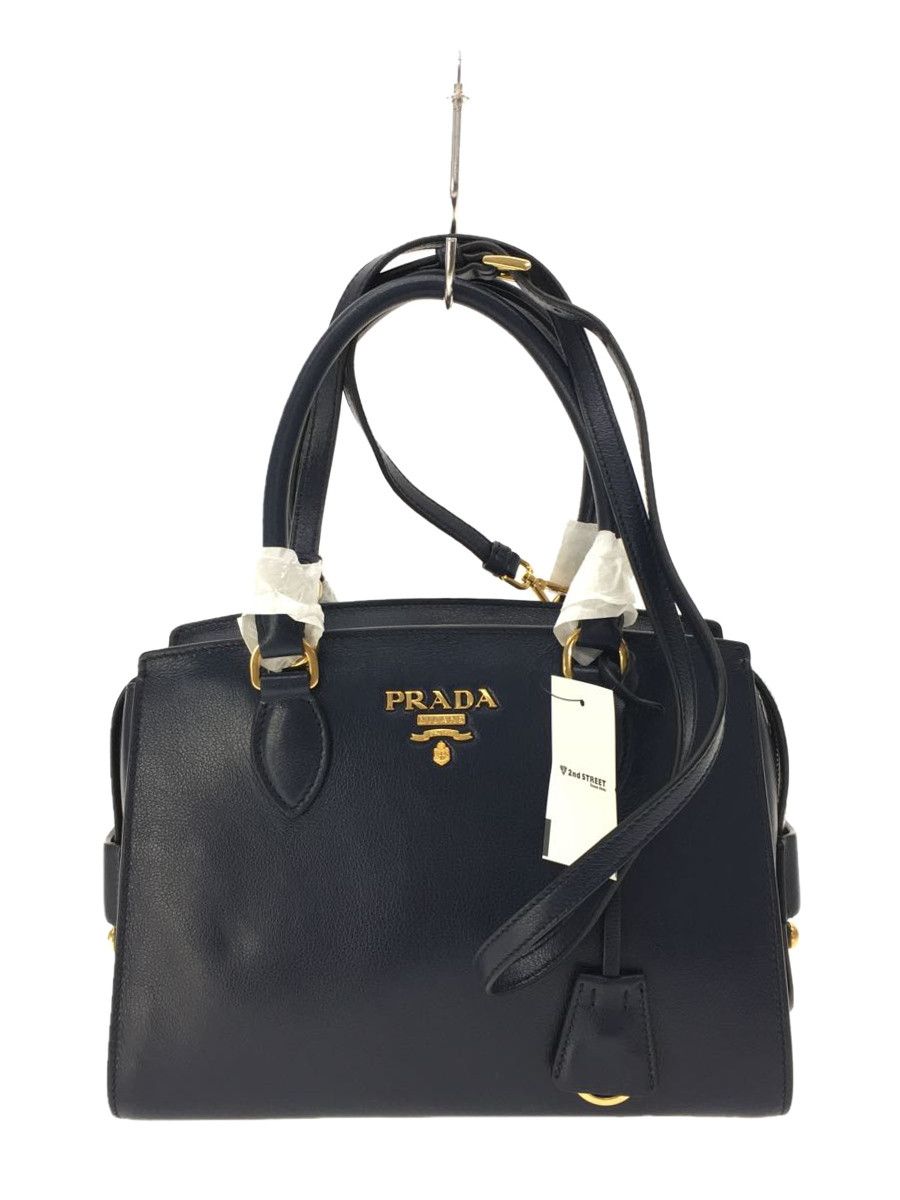 image of Prada Shoulder Bag Leather Handbag Navy in Blue, Women's