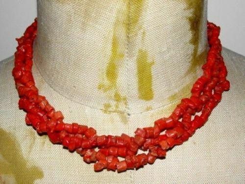 Triple Strand Mediterranean Red Coral Bead Necklace