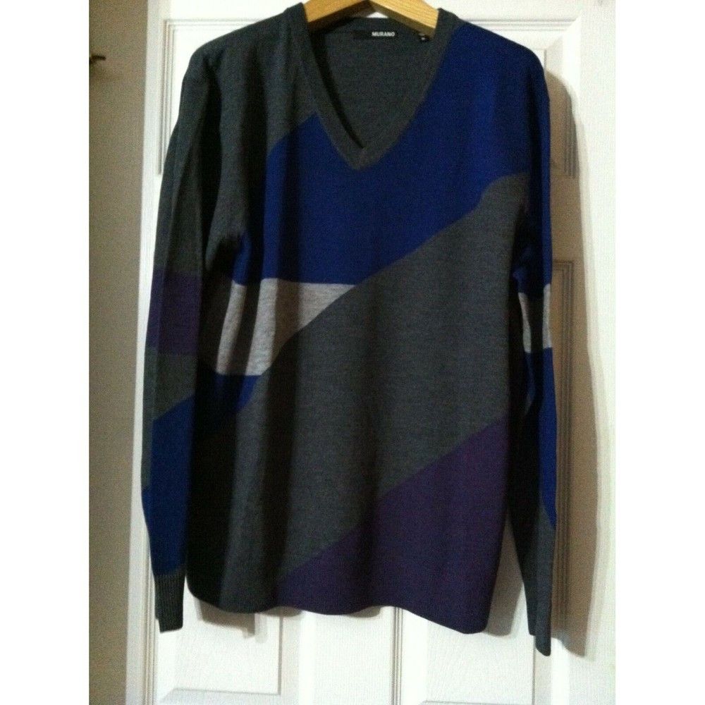 Murano MURANO MENS NEW GRAY 100%MERINO WOOL V-NECK SWEATER SIZE:XL Size US XL / EU 56 / 4 - 1 Thumbnail