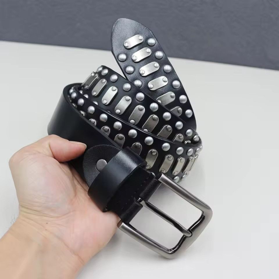 Japanese Brand Studded Black Leather Belt - Y2K Grunge Bikercore G3.8cm Size ONE SIZE - 1 Thumbnail