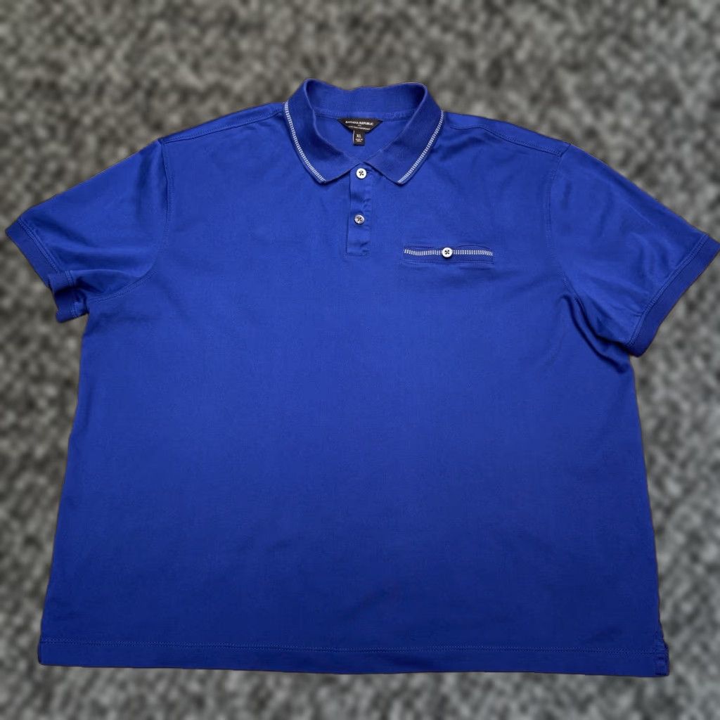 Banana Republic Banana Republic Luxe Touch Performance Shirt Mens XL Blue Front Pocket Polo Short Sleeve Button Collared Knit 100% Cotton Regular Size US XL / EU 56 / 4 - 1 Thumbnail