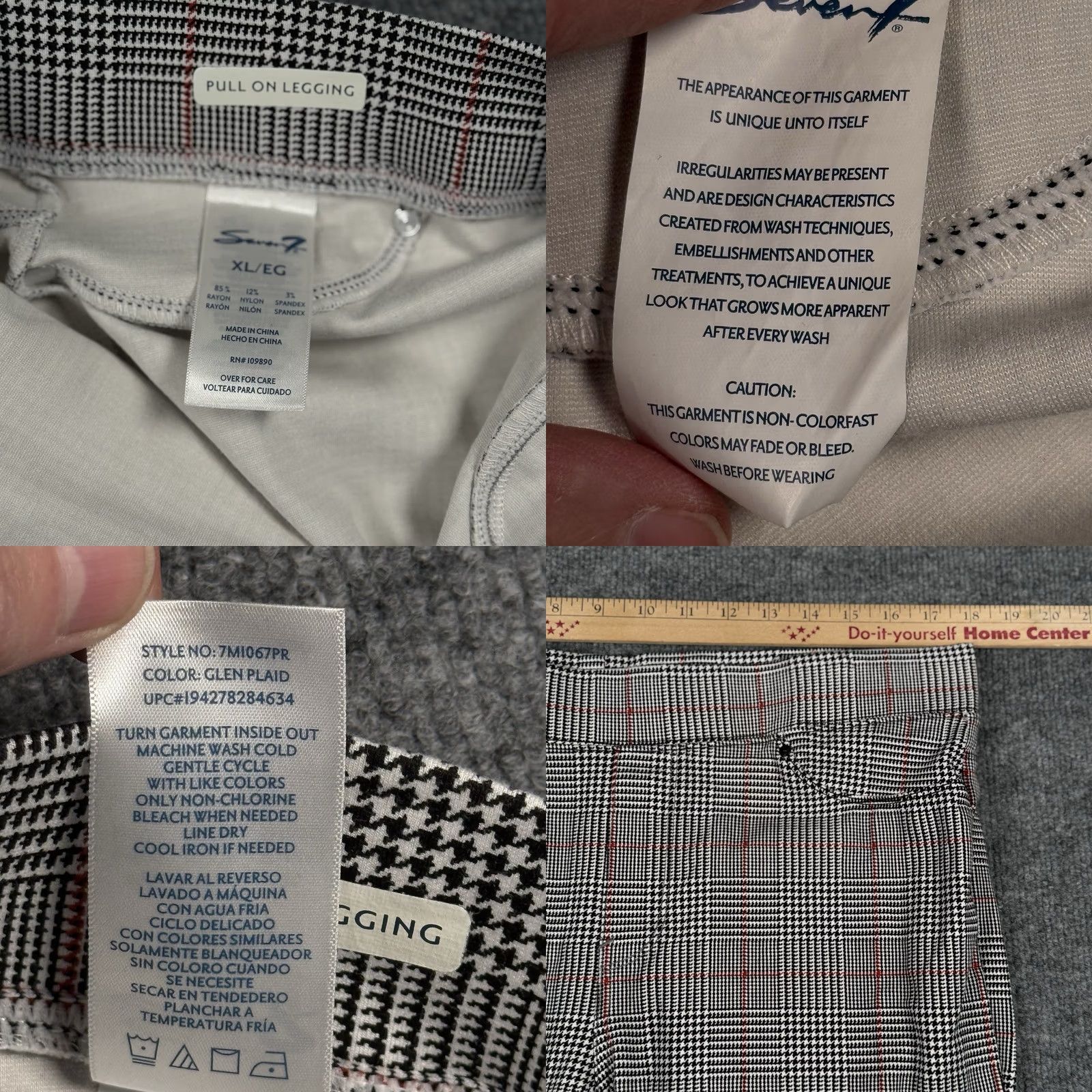 Vintage Seven7 Leggings Womens XL Gray High Rise Glen Plaid Pull On Jegging Stretch Size 40" / US 18 - 8 Thumbnail