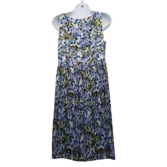 J. Jill J Jill PS Dress Blue Green Floral Pleated Easter Garden Slee Size S / US 4 / IT 40 - 5 Thumbnail