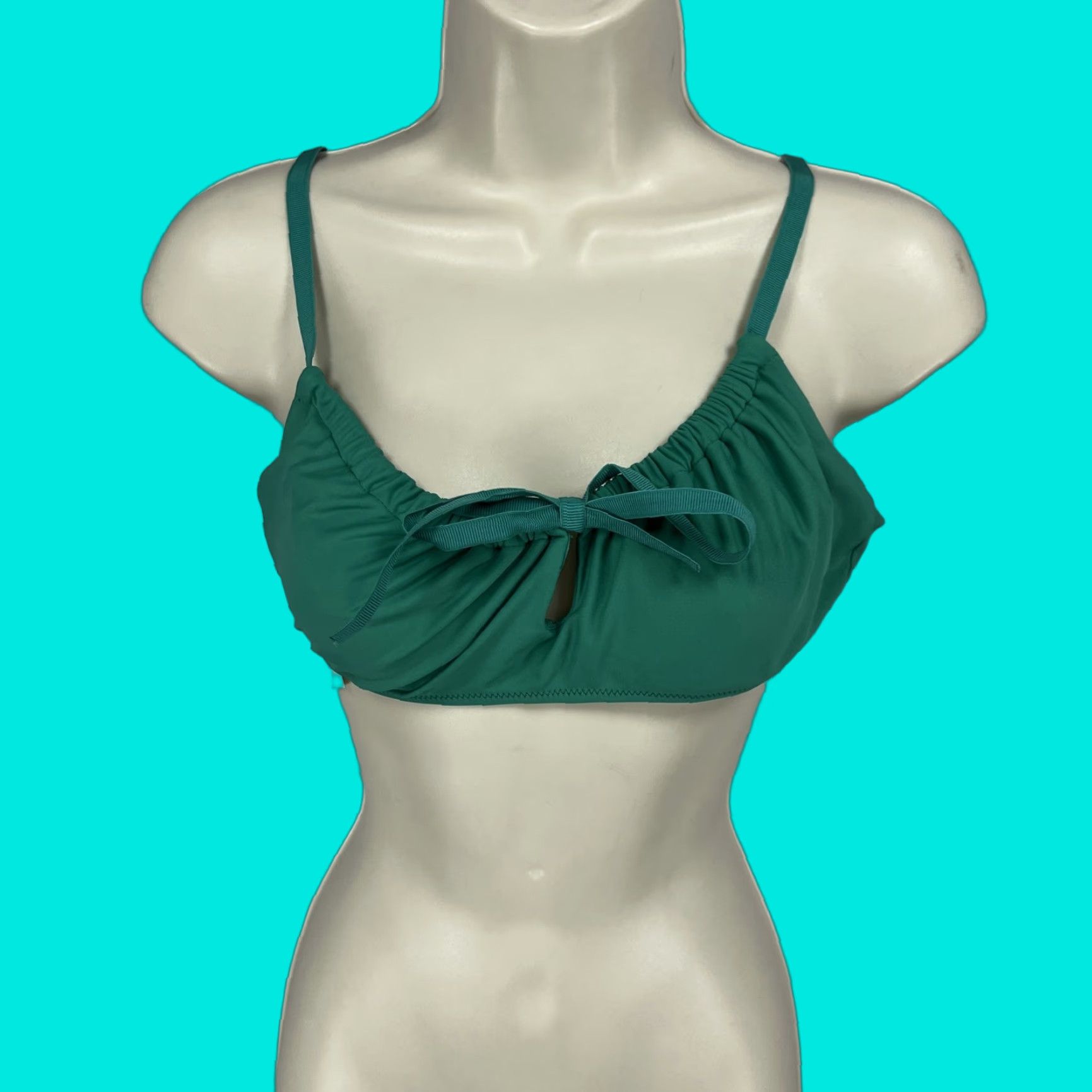 Vintage Aerie Teal Green Front Adjustable Bandeau Unpadded Bikini Top M Womens Swimsuit Solid Beach 90s (if applicable) Size M / US 6-8 / IT 42-44 - 1 Thumbnail