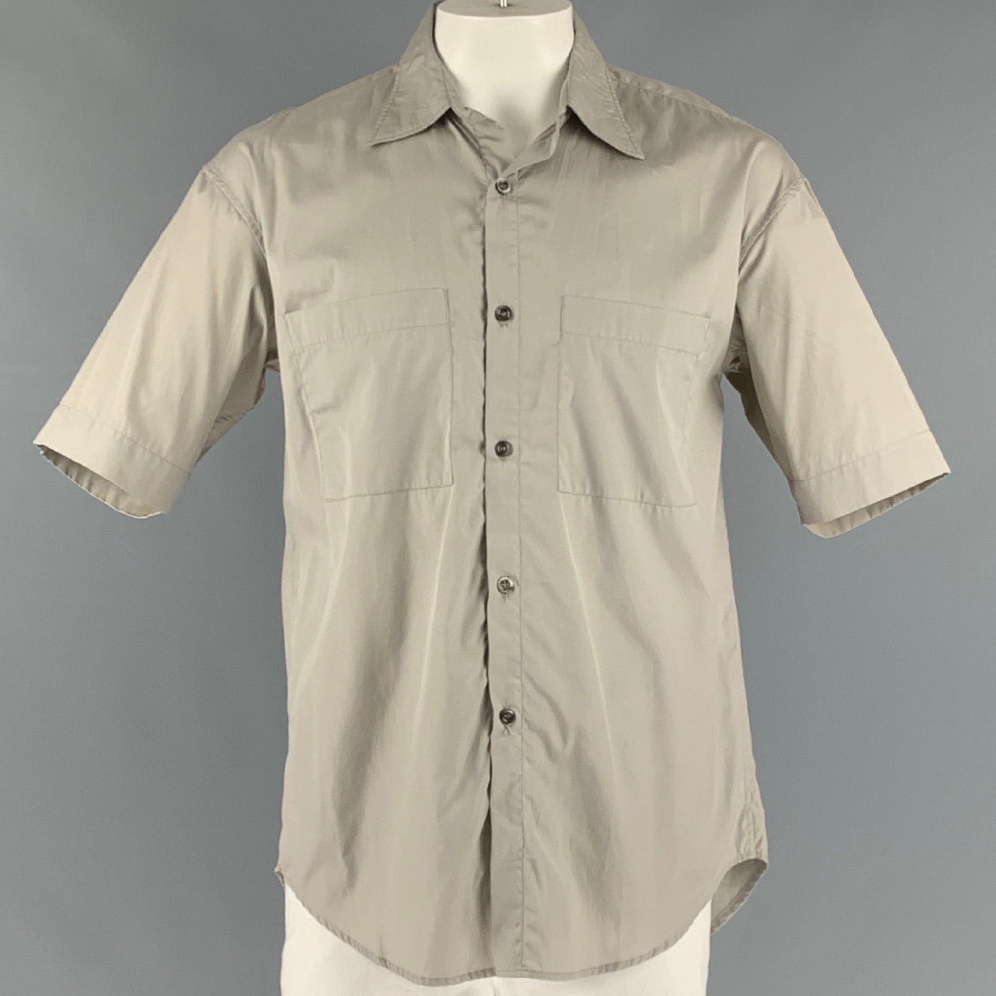 image of Arpenteur Grey Cotton Short Sleeve Shirt, Men's (Size Large)