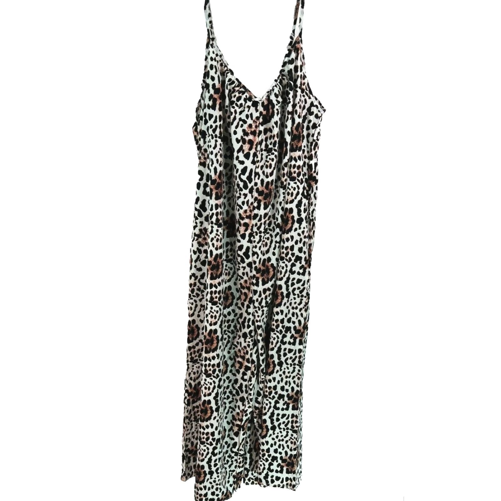 Vintage Unbranded Jumpsuit One-Piece Spaghetti Strap Leopard Print Brown XL Women's V Neck Wide-Leg Chambray 100% Polyester Casual Party/Cocktail Travel Size 40" / US 18 - 2 Thumbnail