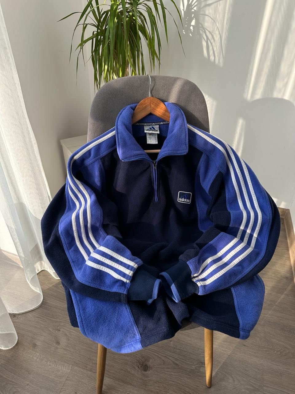Adidas × Vintage Vintage Adidas 1/4 zip fleece blue hoodie Size US M / EU 48-50 / 2 - 25 Thumbnail