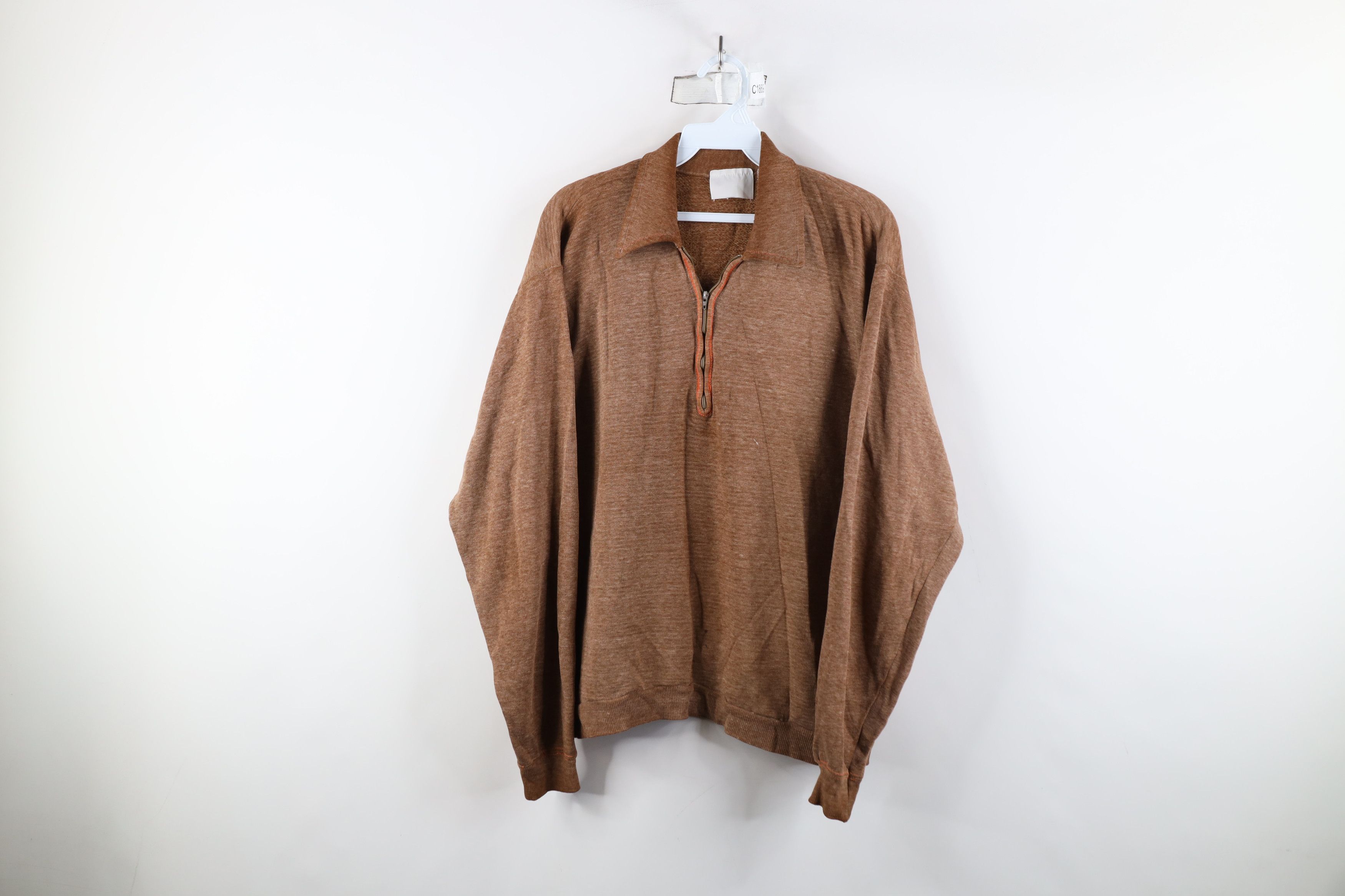 Vintage Vintage 50s Fit Blank Half Zip Collared Sweatshirt Brown Size US L / EU 52-54 / 3 - 1 Thumbnail
