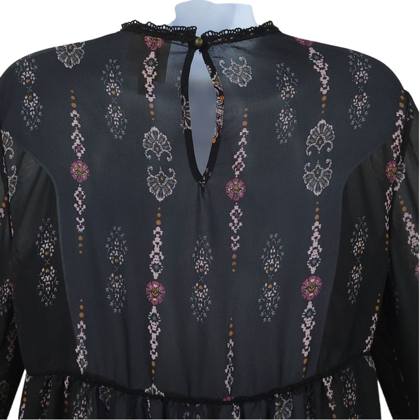 Other Knox Rose Boho Peasant Top M Black Floral Sheer Lace Velvet Size M / US 6-8 / IT 42-44 - 7 Thumbnail