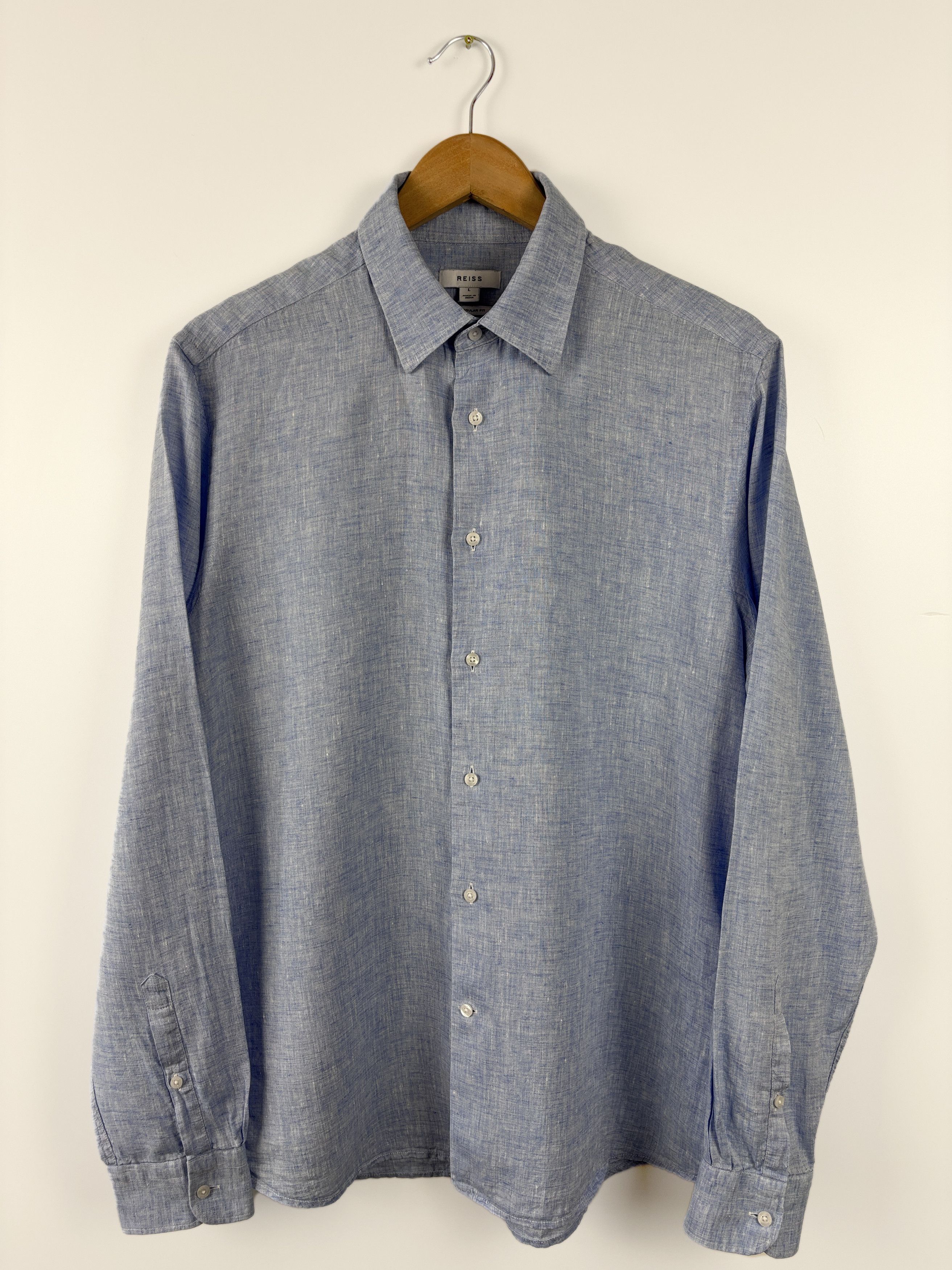Reiss Mens Reiss Button Up Longsleeve Shirt Linen Blue Size L Size US L / EU 52-54 / 3 - 1 Thumbnail