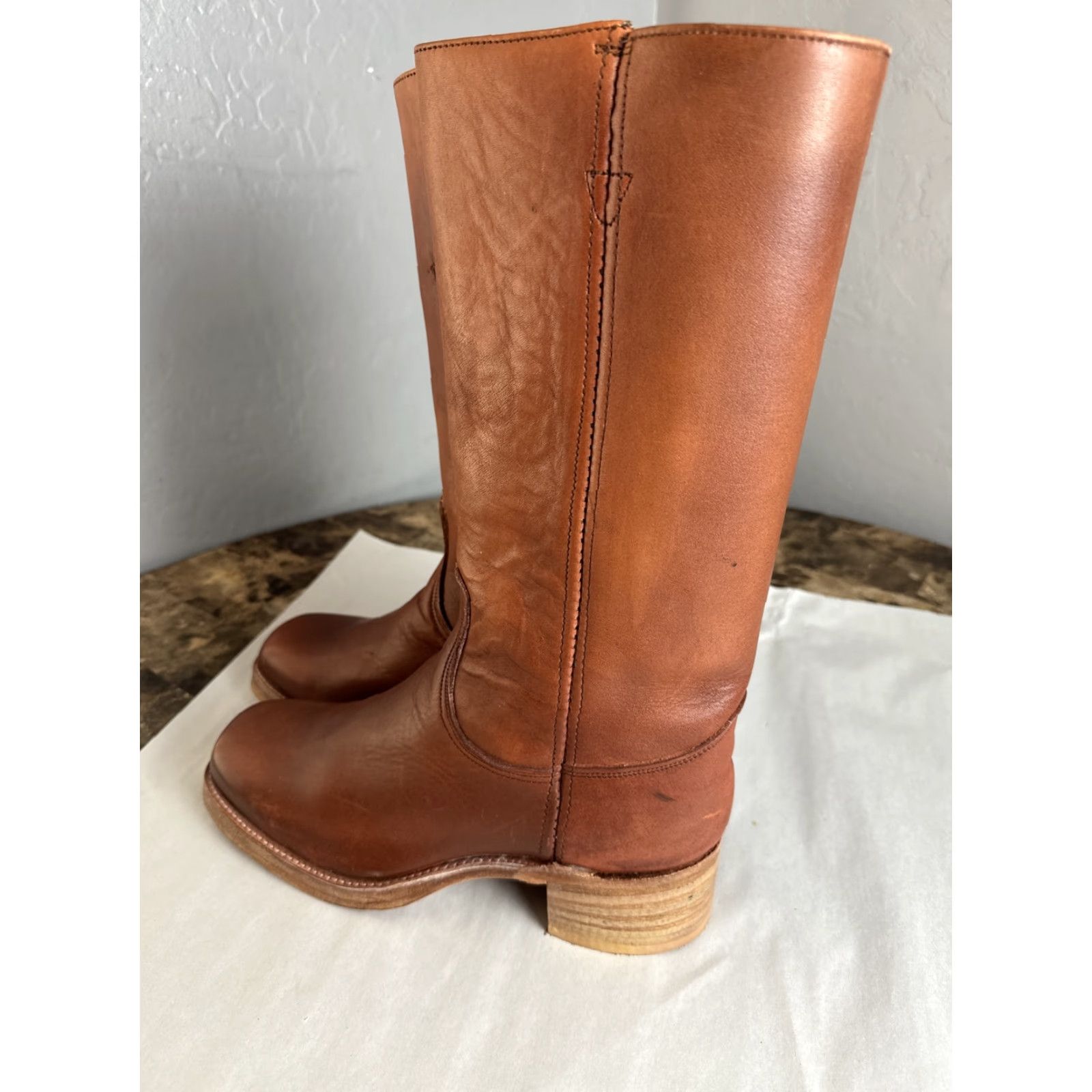 Wrangler VINTAGE Wrangler Made In USA Tall Leather Mens Boots 9.5 D 15” Brown Leather Western USA Mens Boots Size US 10 / EU 43 - 5 Thumbnail