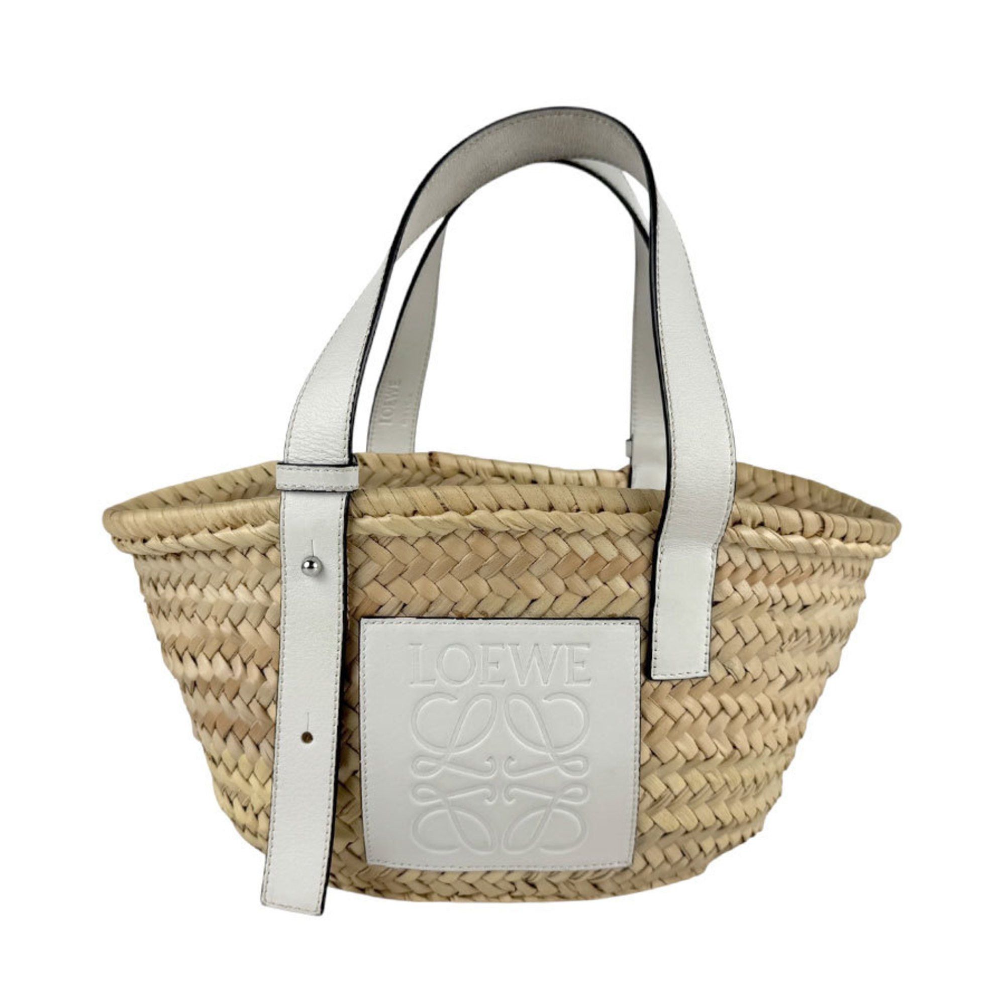 LOEWE Small Basket Handbag in Straw Leather (White/Natural) for