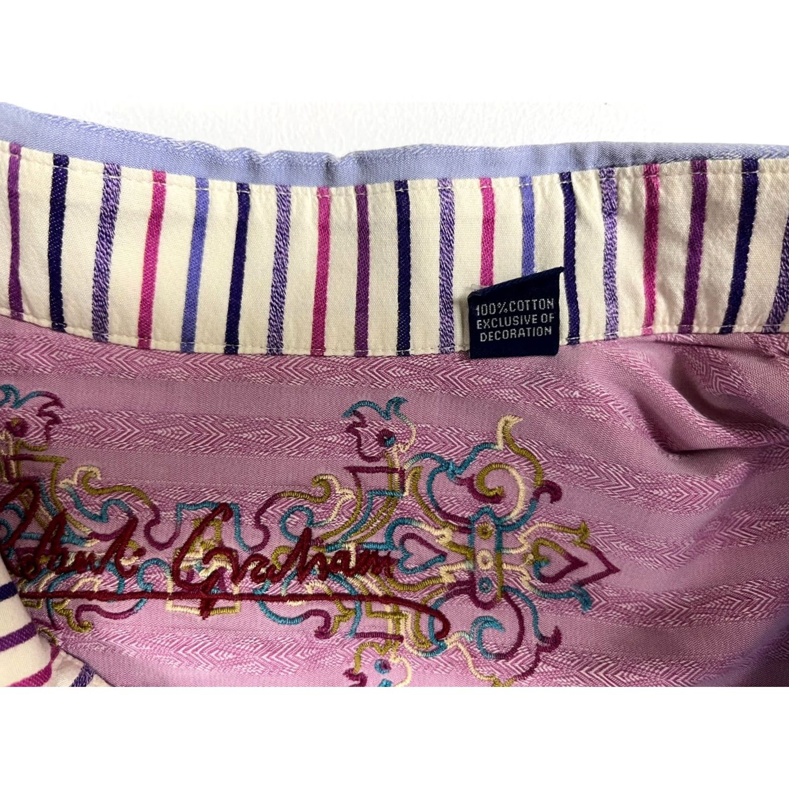 Robert Graham Robert Graham Button-Up Shirt Mens Striped Size M Violet 100% Cotton Woven Long Sleeve, Collared, Regular Fit, XS? Size US M / EU 48-50 / 2 - 6 Thumbnail