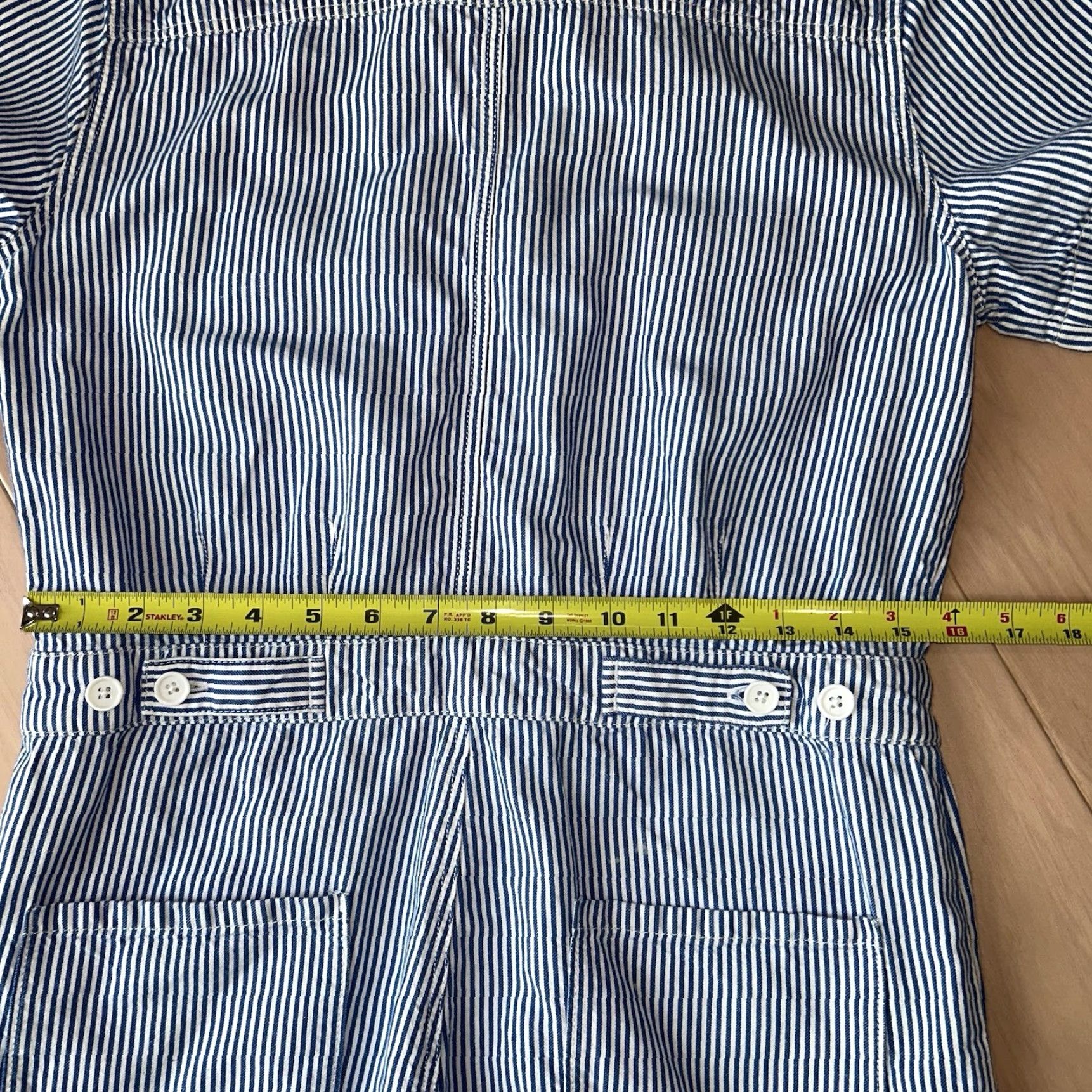 Outerknown Outerknown S.E.A. Suit Shortall Romper Women’s Small Hickory Stripe Navy Blue & White Size 28" / US 6 / IT 42 - 6 Thumbnail