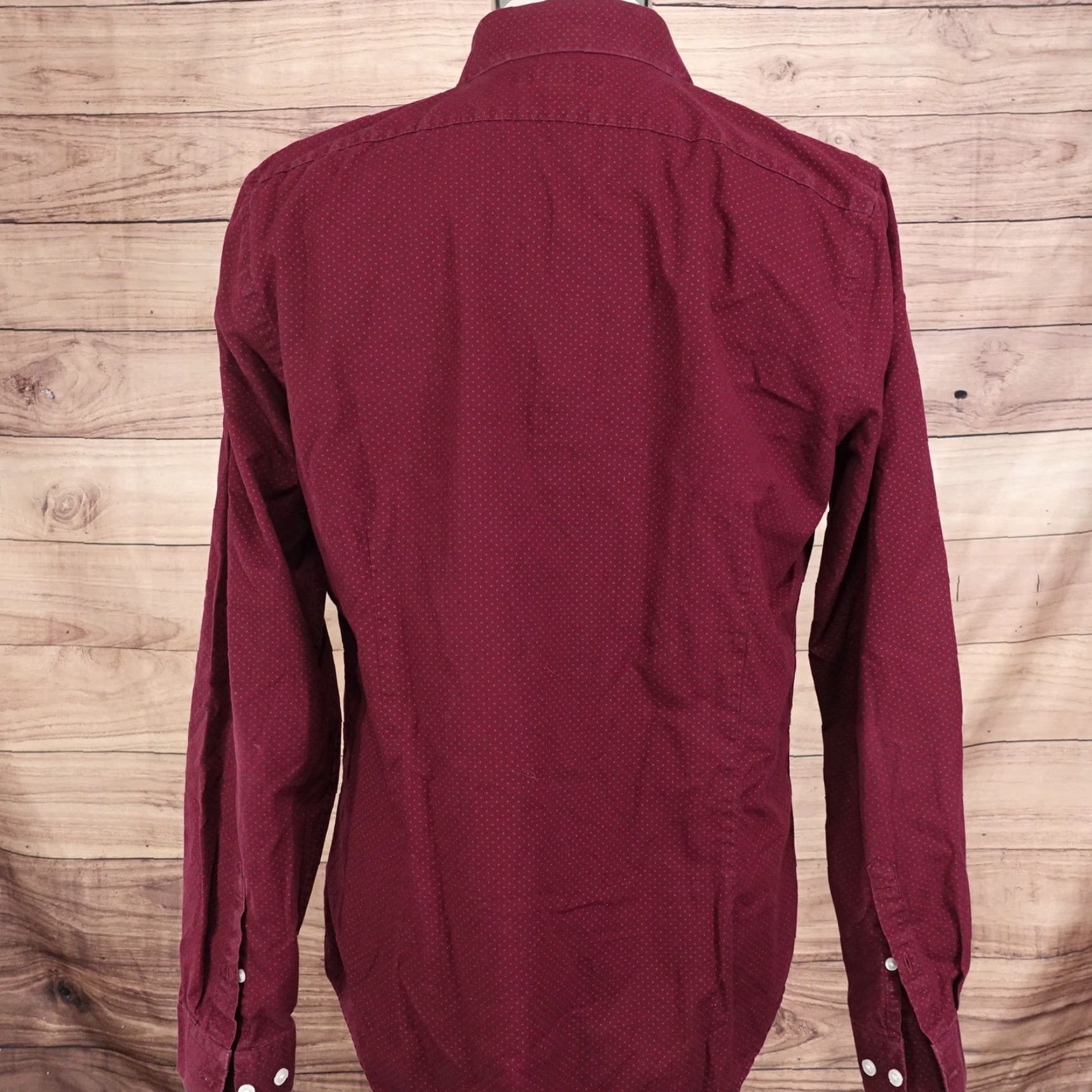 Express VINTAGE Express Men's Shirt Large Burgundy Red Polka Dot Long Sleeve Casual Business Size US L / EU 52-54 / 3 - 4 Thumbnail