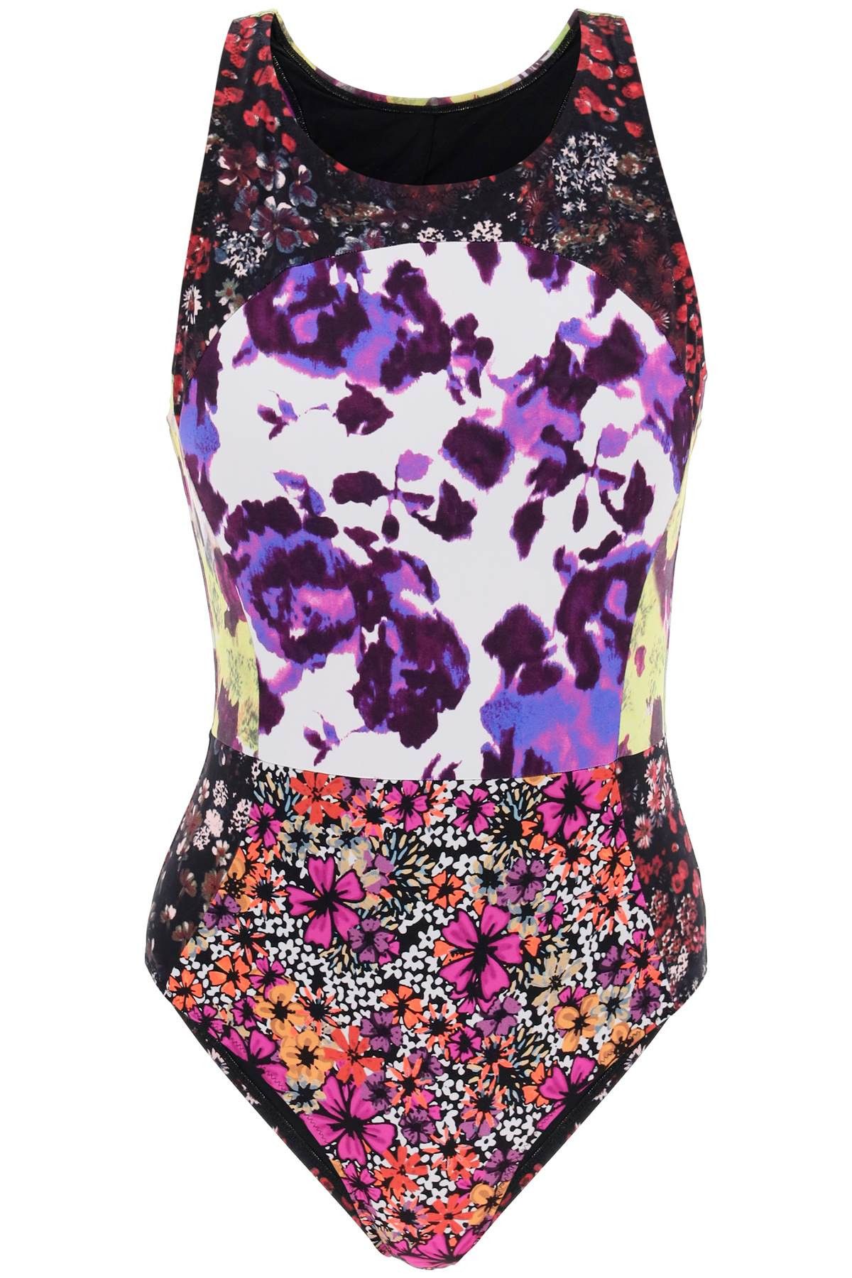 image of Dries Van Noten Floral Print One-Piece Swimsuit in Purple, Women's (Size Small)