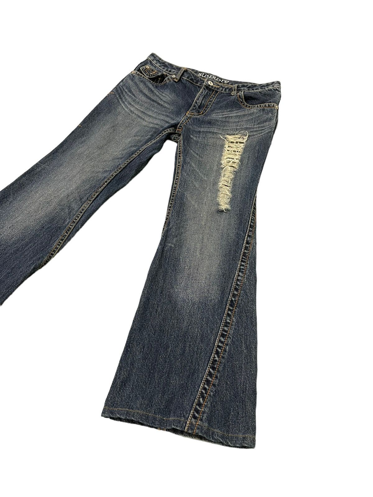 Japanese Brand Flare Jeans Supure Distress Low Rise Boot Cut 8🟦1 Size US 32 / EU 48 - 3 Thumbnail