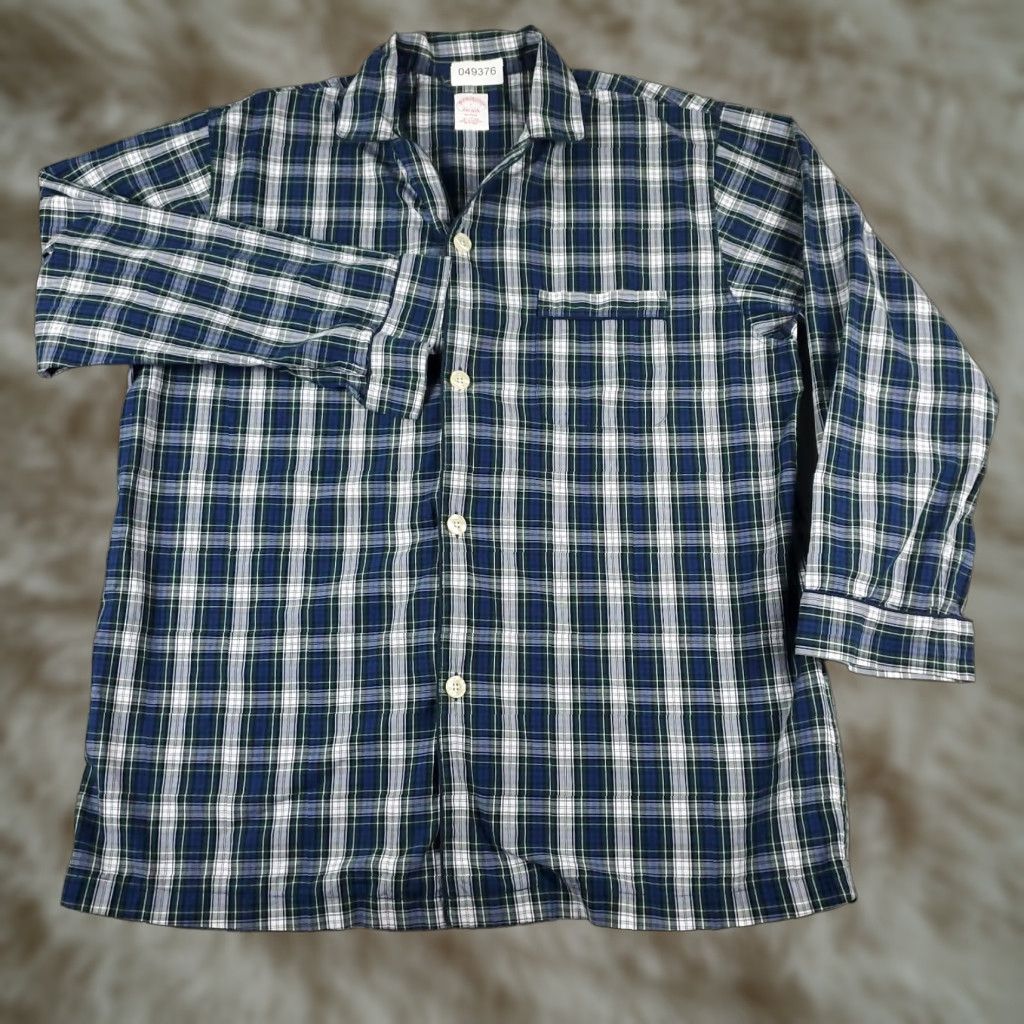 Brooks Brothers Brooks Brothers Mens Large Blue Plaid Flannel Pajama Top Long Sleeve Button Up Cotton Size US L / EU 52-54 / 3 - 1 Thumbnail