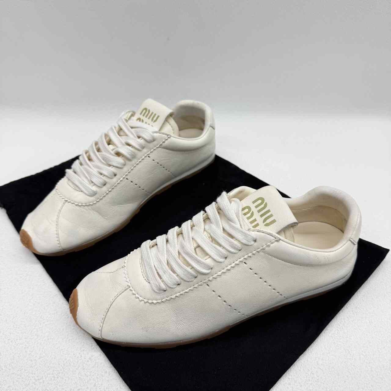 Miu Miu Miu Miu Leather White Lowtop Sneakers us_6-5 Women Size US 6.5 / IT 36.5 - 1 Thumbnail