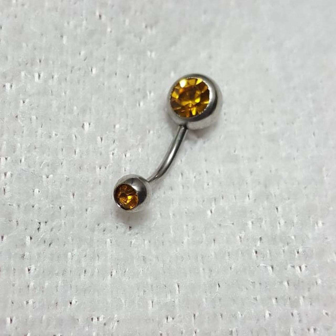 Vintage Silver Double Crystals Barbell Navel Belly Button Ring Size ONE SIZE - 2 Thumbnail