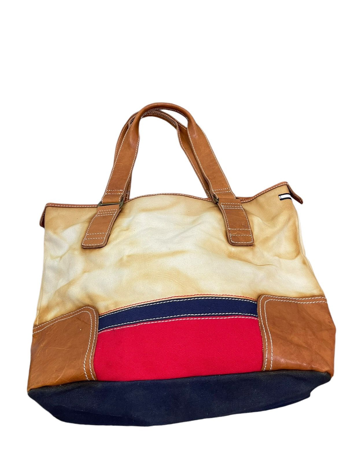 Genuine Leather Leather Cotton Canvas Vtg Tommy Hilfiger Tote Bag 4🟩 Size ONE SIZE - 12 Thumbnail