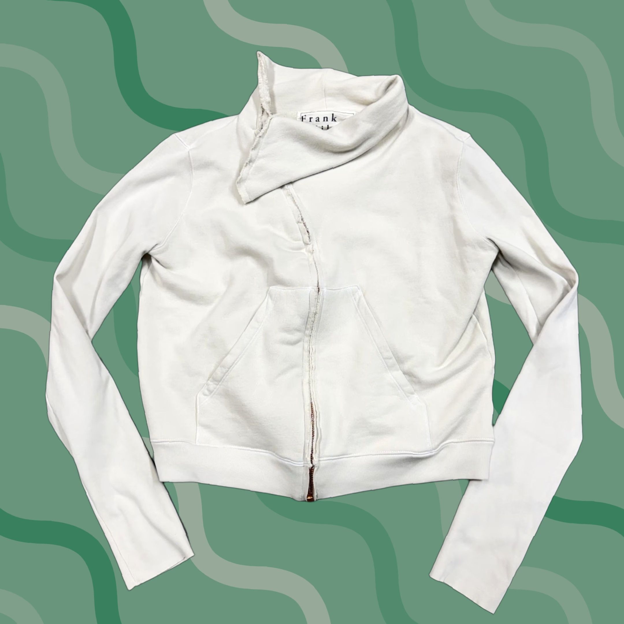Frank & Eileen TEE LAB Sweatshirt Womens Large White Full Zip Cowl Neck Cropped