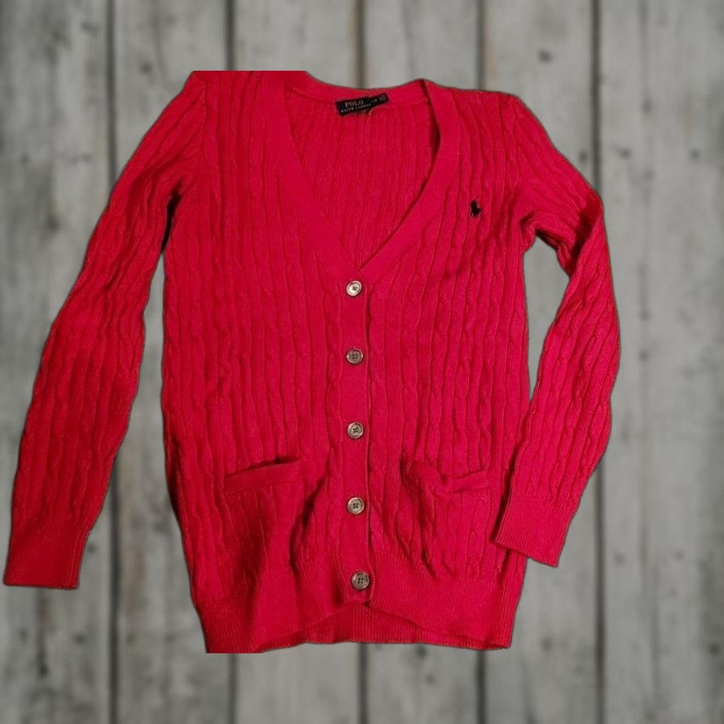 Polo Ralph Lauren VINTAGE Polo Ralph Lauren Cardigan Women L Red 90s Preppy Knit Cable Knit Sweater Size L / US 10 / IT 46 - 1 Thumbnail