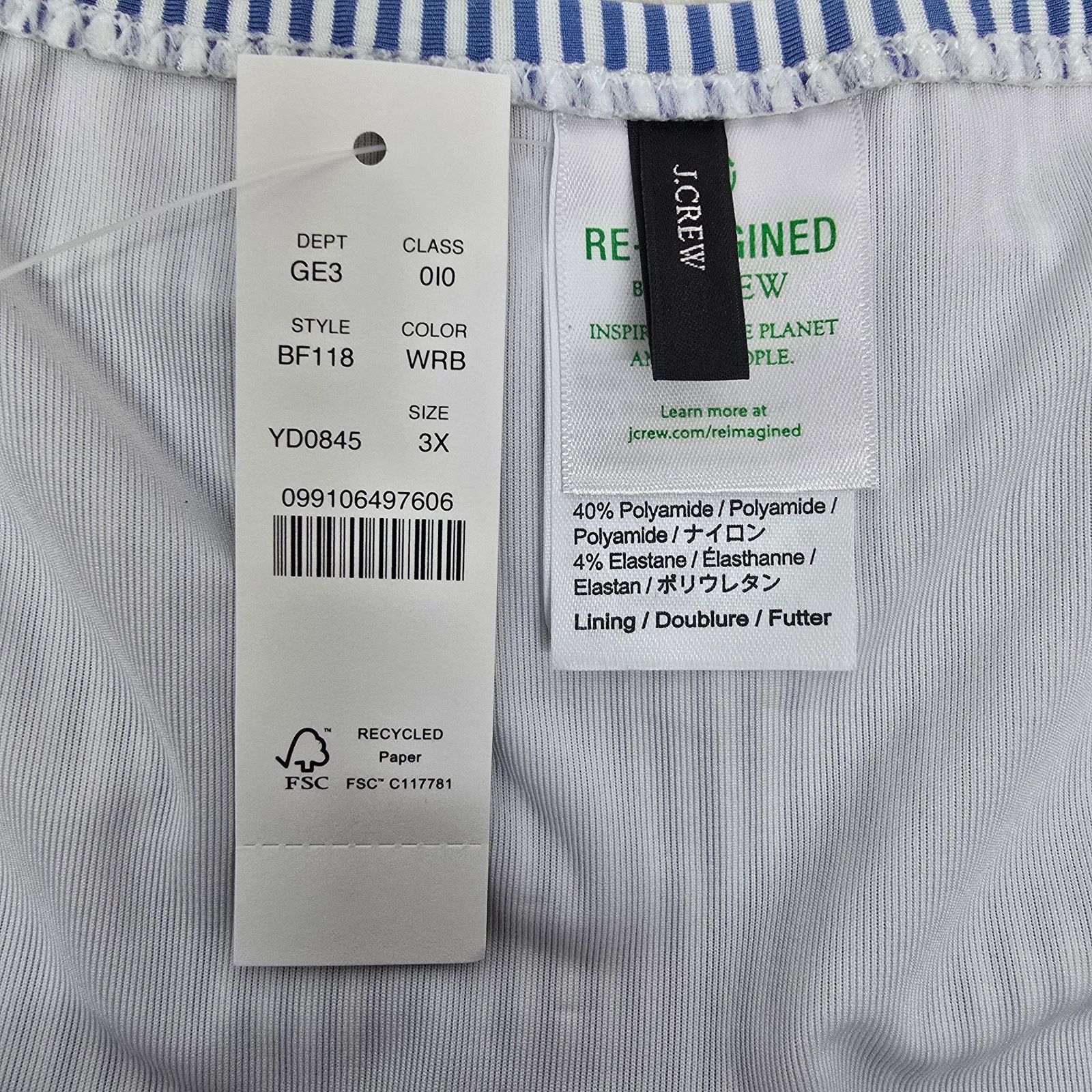 J.Crew NWT J Crew Tie High-Rise Bikini Bottom Seersucker 3X Striped Size ONE SIZE - 6 Thumbnail