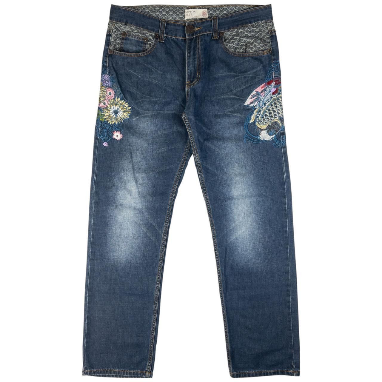Other Vintage Nippon Blue Floral Fish Denim Jeans Size W36 Size US 36 / EU 52 - 3 Thumbnail