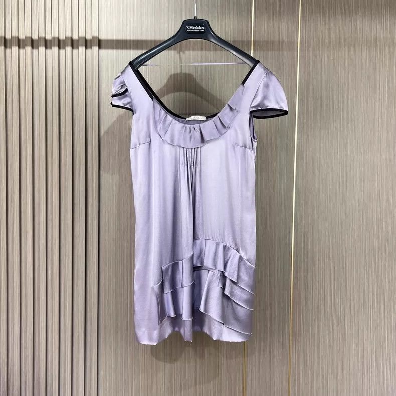 Prada Prada Light Purple Silk Dress with Ruffles- DMC Size US 31 - 1 Thumbnail
