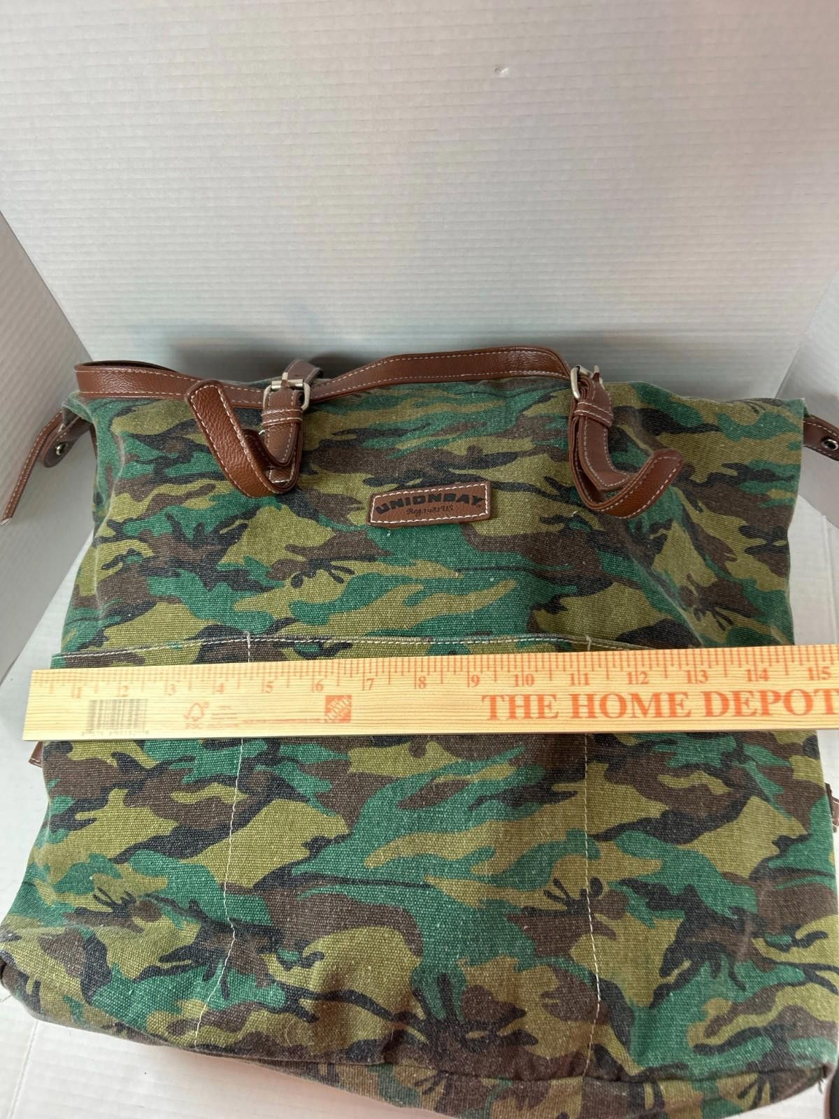 UNIONBAY UNIONBAY Vintage Camouflage Canvas Tote Bag Faux Leather Size ONE SIZE - 6 Thumbnail