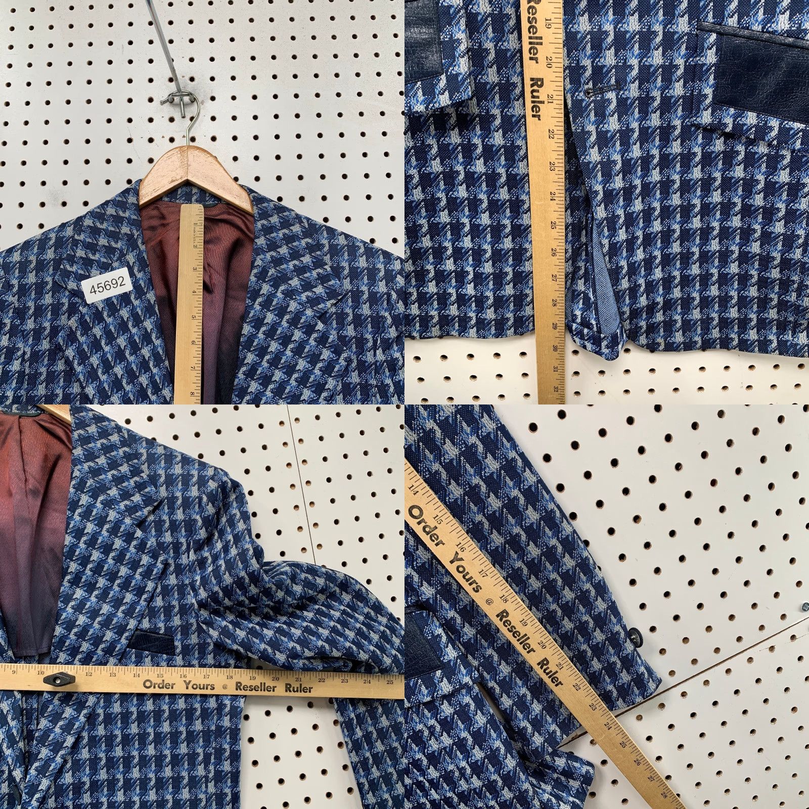 Vintage VINTAGE Blazer Men 36R Wool Linen Houndstooth Blue Two-Button Notch Lapel Made USA 60s 70s Corp 2 Piece Leather Trim Size 36R - 8 Thumbnail