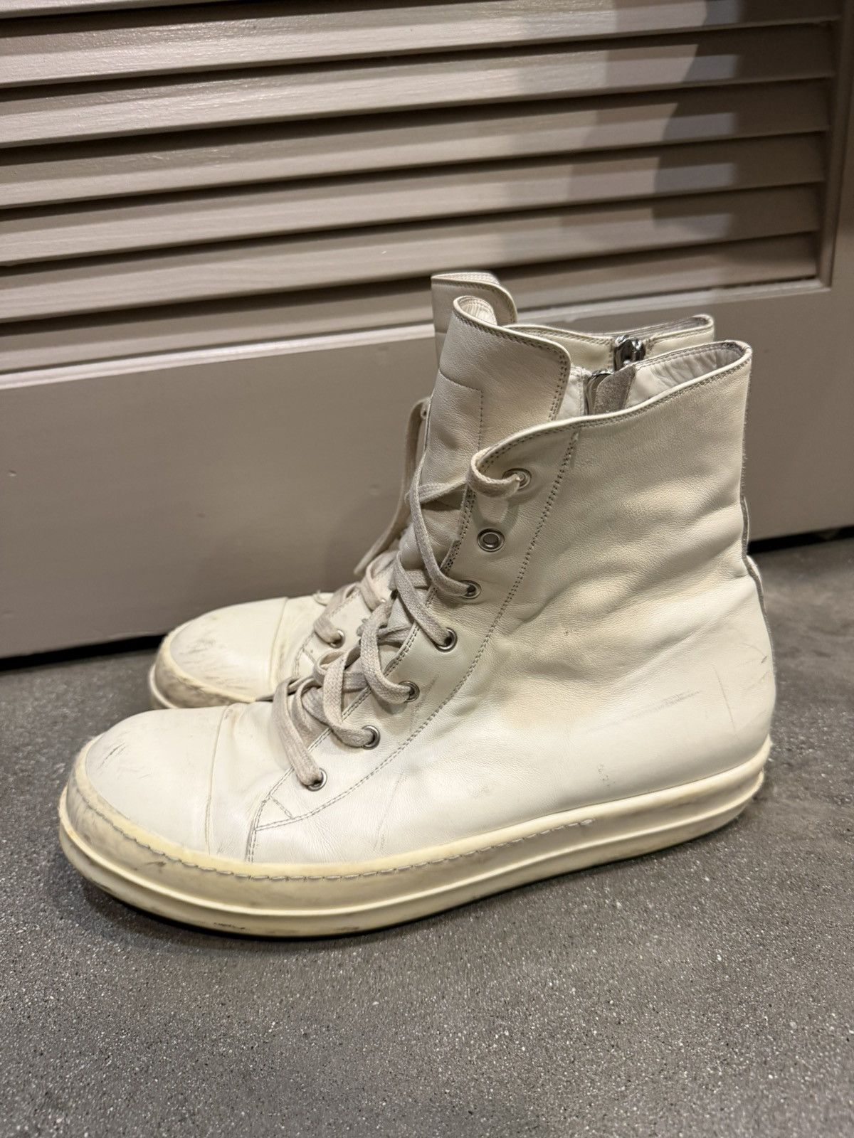Rick Owens SS18 Milk Leather Ramone Hightop Sneakers 45.5 Size US 13 / EU 46 - 3 Thumbnail