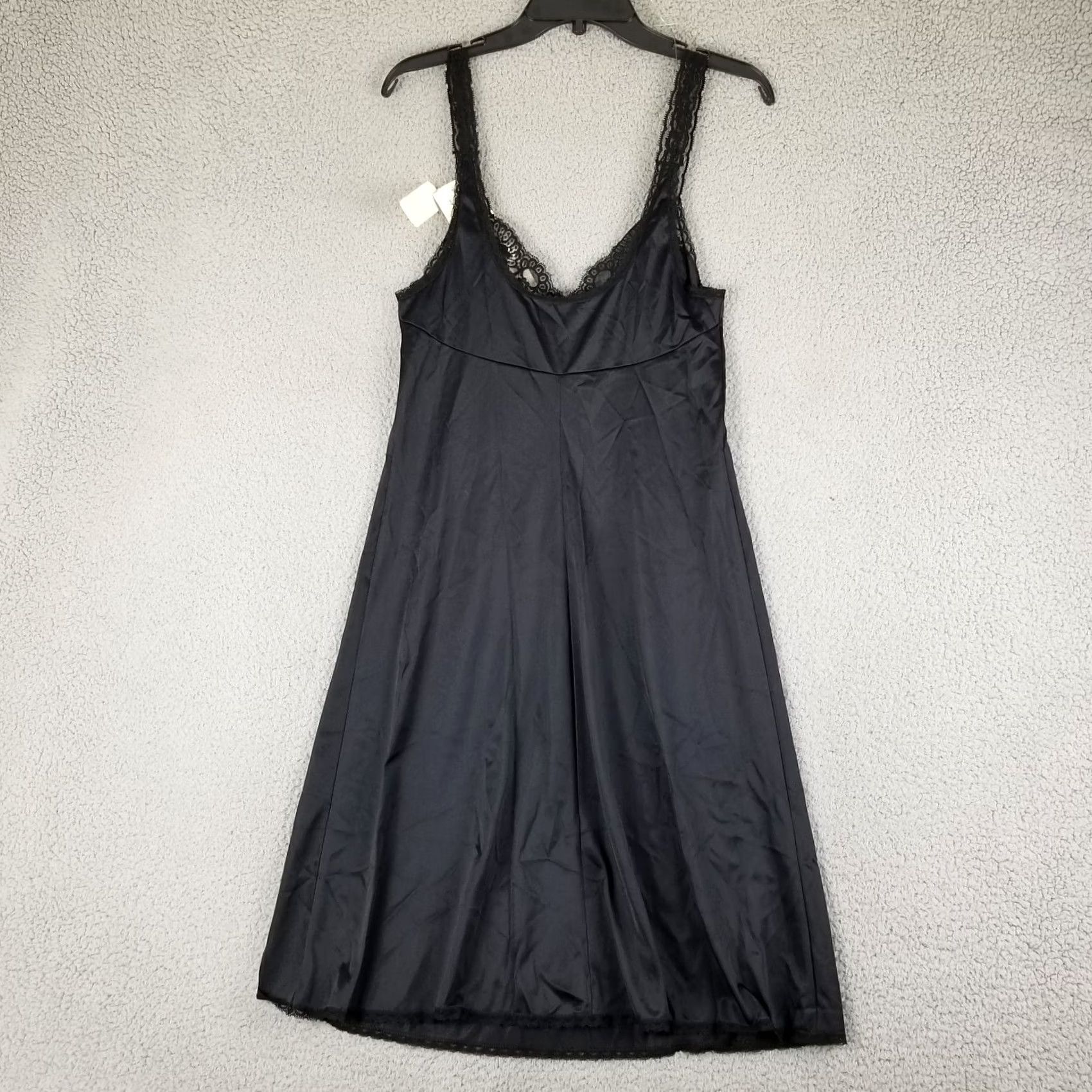 Vintage VINTAGE Vassarette Slip Shirt NYLON 36 F Black Sheer Chiffon Lace Trim NWT USA 1980s Womens Size ONE SIZE - 7 Thumbnail