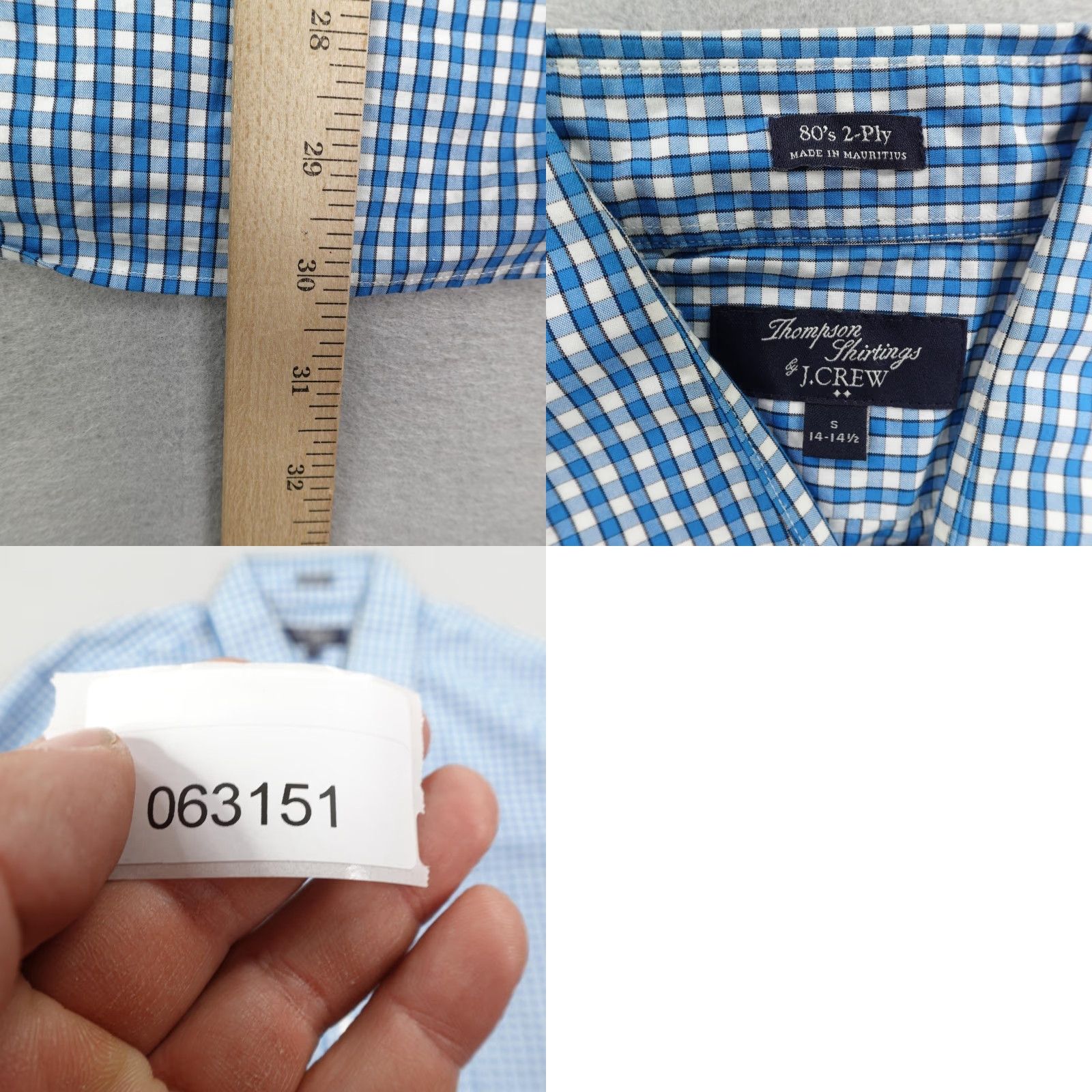 J.Crew VINTAGE J.CREW Shirt Mens Small Blue White Gingham Check Cotton Button-Down Long Sleeve Office Casual Size US S / EU 44-46 / 1 - 8 Thumbnail