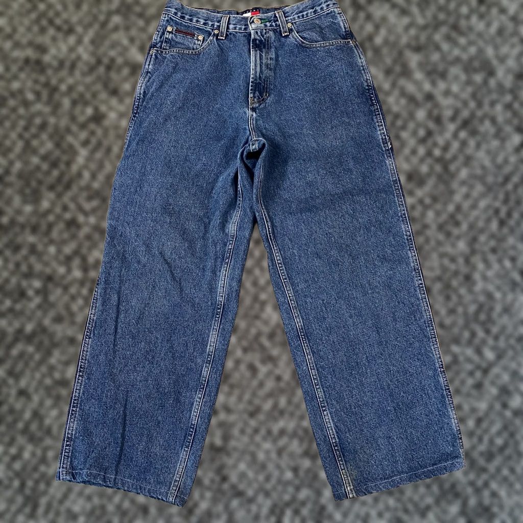 Tommy Hilfiger VINTAGE Tommy Hilfiger Jeans Mens Wide-Leg 30x27.5 Denim Blue 90s Y2K Carpenter Workwear Hip Hop Skate Baggy Relazed Fit Mens Size US 30 / EU 46 - 1 Thumbnail